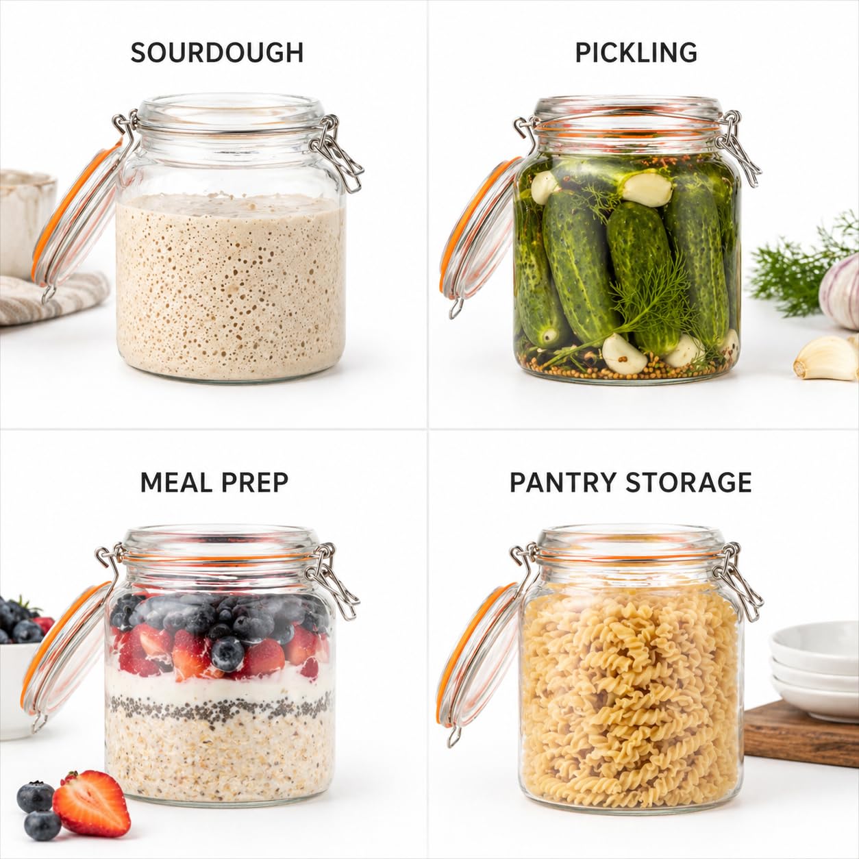 kitchentoolz Large 1 Gallon Glass Mason Jar Extra Wide-Mouth with Hinged Lids, Airtight Leakproof Glass Canning Jars, Container for Preserving, Overnight Oats - Pack of 1
