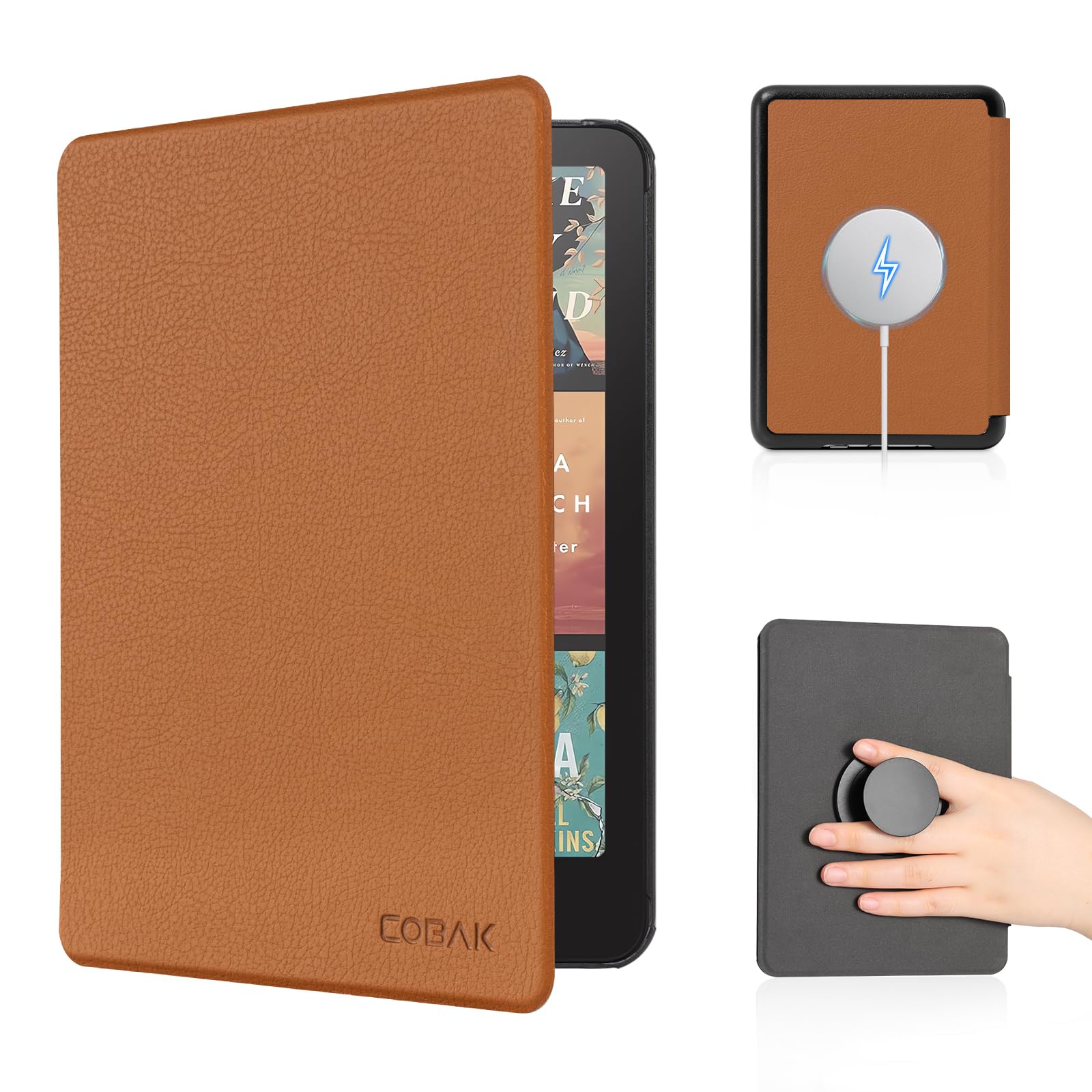 CoBak Case with Stand for Kindle Paperwhite 12th Gen 2024 Released (7") & Kindle Colorsoft Signature Edition - Durable PU Leather Cover with Auto Sleep Wake, Card Slot, Hand Strap Feature, Sage Green