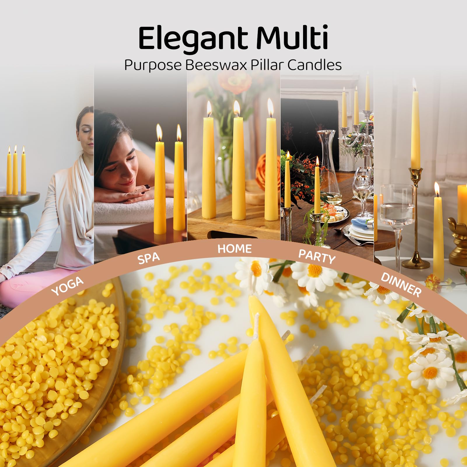 12 Pack Beeswax Taper Candles,8in Dripless Pure Beeswax Candles Non Toxic,8 Hours Long Burning 100% Natural Candle Sticks,Smokeless and Unscented Bees Wax Candle for Home,Prayer,Tall Tapered