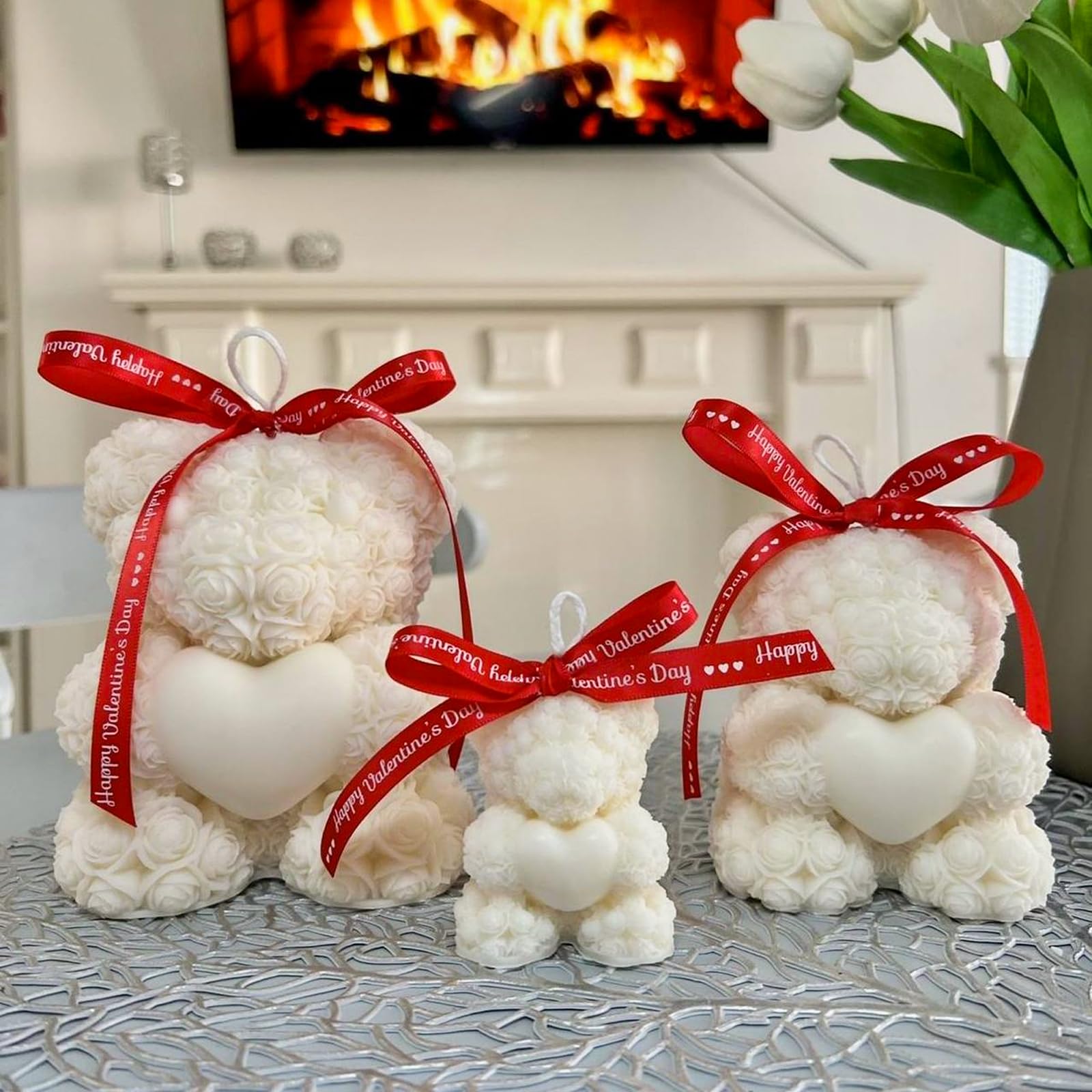 2PCS 3D Rose Bear Wax Candle Mold,Teddy Bear Candle Making Molds,Cute Epoxy Resin Molds,Ornament for DIY Wax Candles Art Craft Cake Chocolate Soap Mold Home Decor Valentine Gifts Birthday Gift