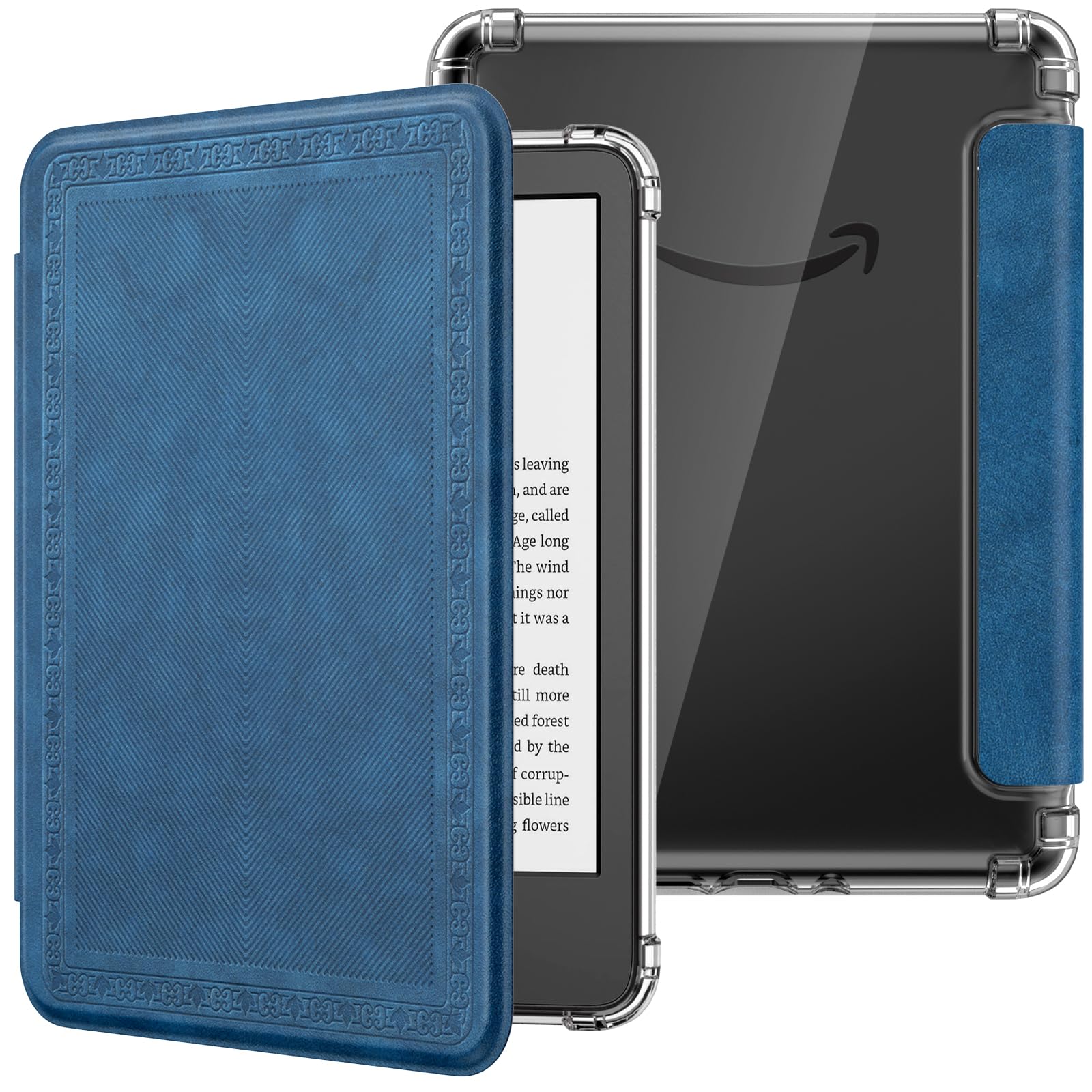MoKo Case for 6" Kindle (11th Generation-2024/2022 Release), Ultra Clear Soft Flexible Transparent TPU Back Cover Light Shell with Auto Wake/Sleep for Kindle 11th Generation 2024, White Blue Floral