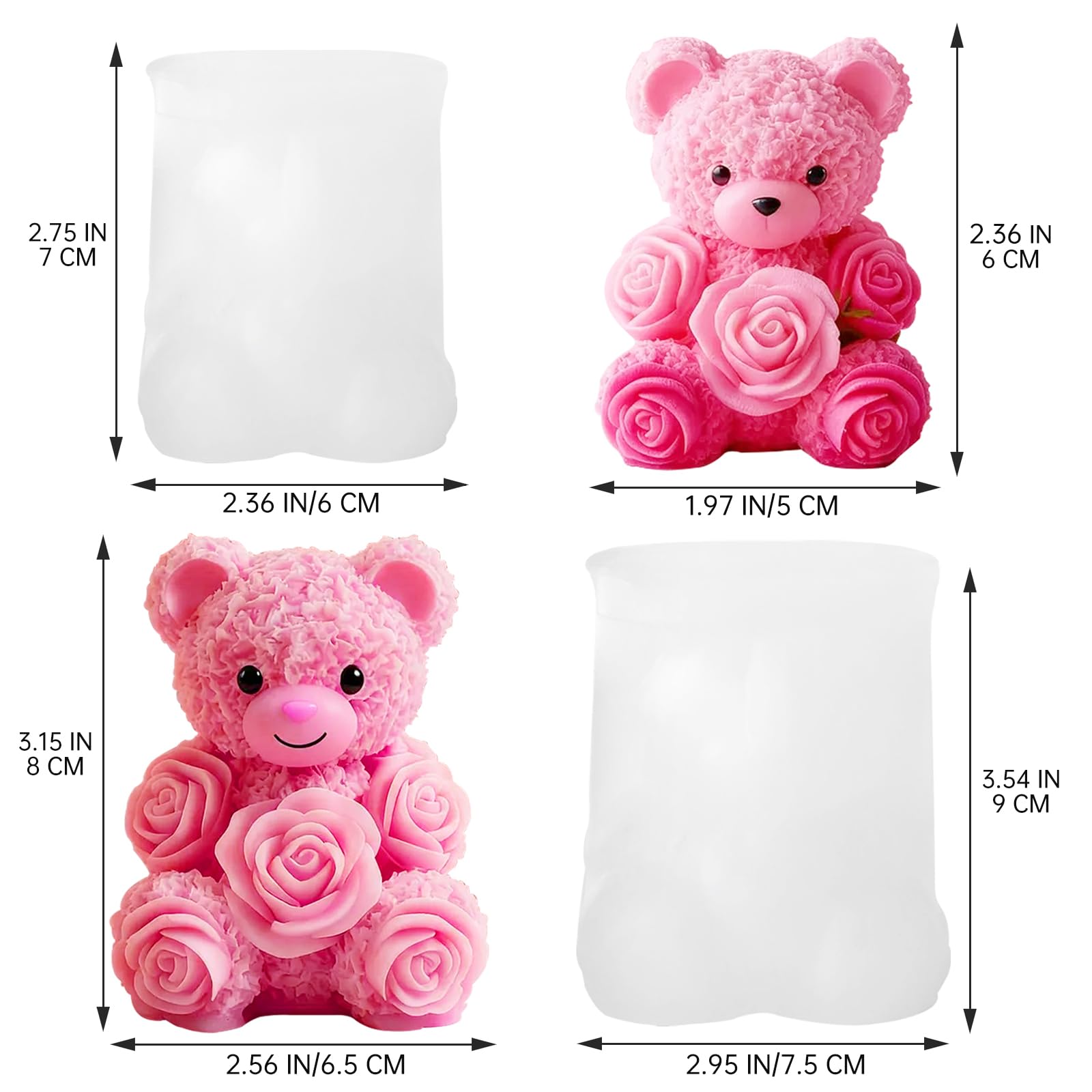 2PCS 3D Rose Bear Wax Candle Mold,Teddy Bear Candle Making Molds,Cute Epoxy Resin Molds,Ornament for DIY Wax Candles Art Craft Cake Chocolate Soap Mold Home Decor Valentine Gifts Birthday Gift