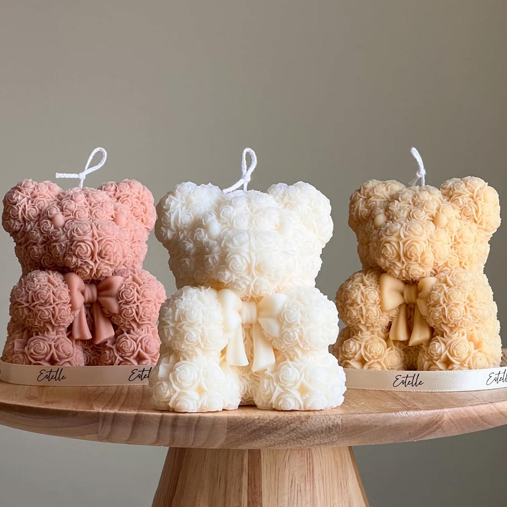 2PCS 3D Rose Bear Wax Candle Mold,Teddy Bear Candle Making Molds,Cute Epoxy Resin Molds,Ornament for DIY Wax Candles Art Craft Cake Chocolate Soap Mold Home Decor Valentine Gifts Birthday Gift