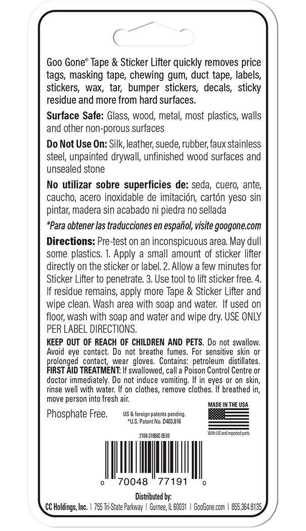 Goo Gone Sticker Lifter - Adhesive & Sticker Remover - 2 Ounce - Citrus Power Removes Stickers Tape Labels Decals Tags and Gum
