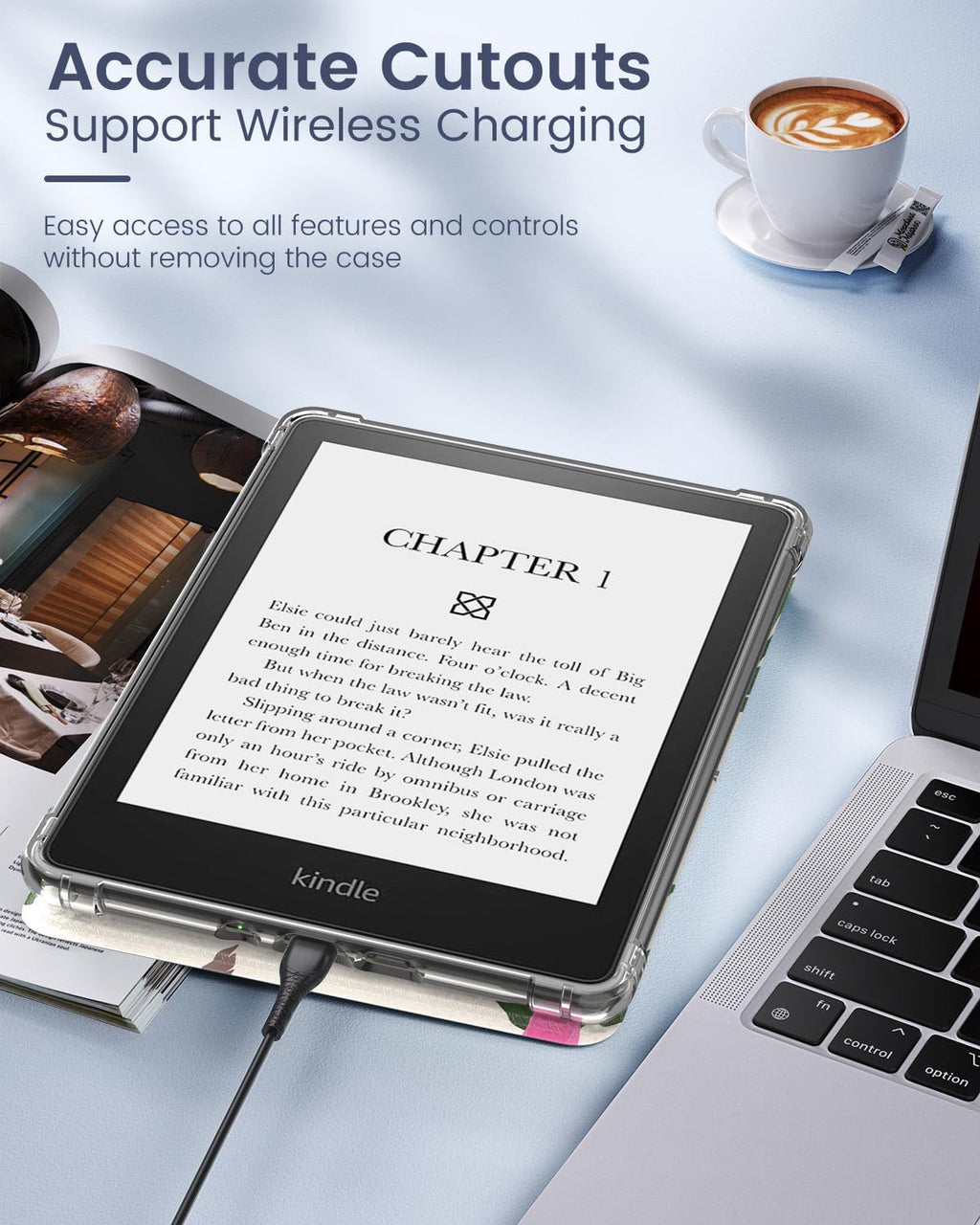 MoKo Case for 6" Kindle (11th Generation-2024/2022 Release), Ultra Clear Soft Flexible Transparent TPU Back Cover Light Shell with Auto Wake/Sleep for Kindle 11th Generation 2024, White Blue Floral