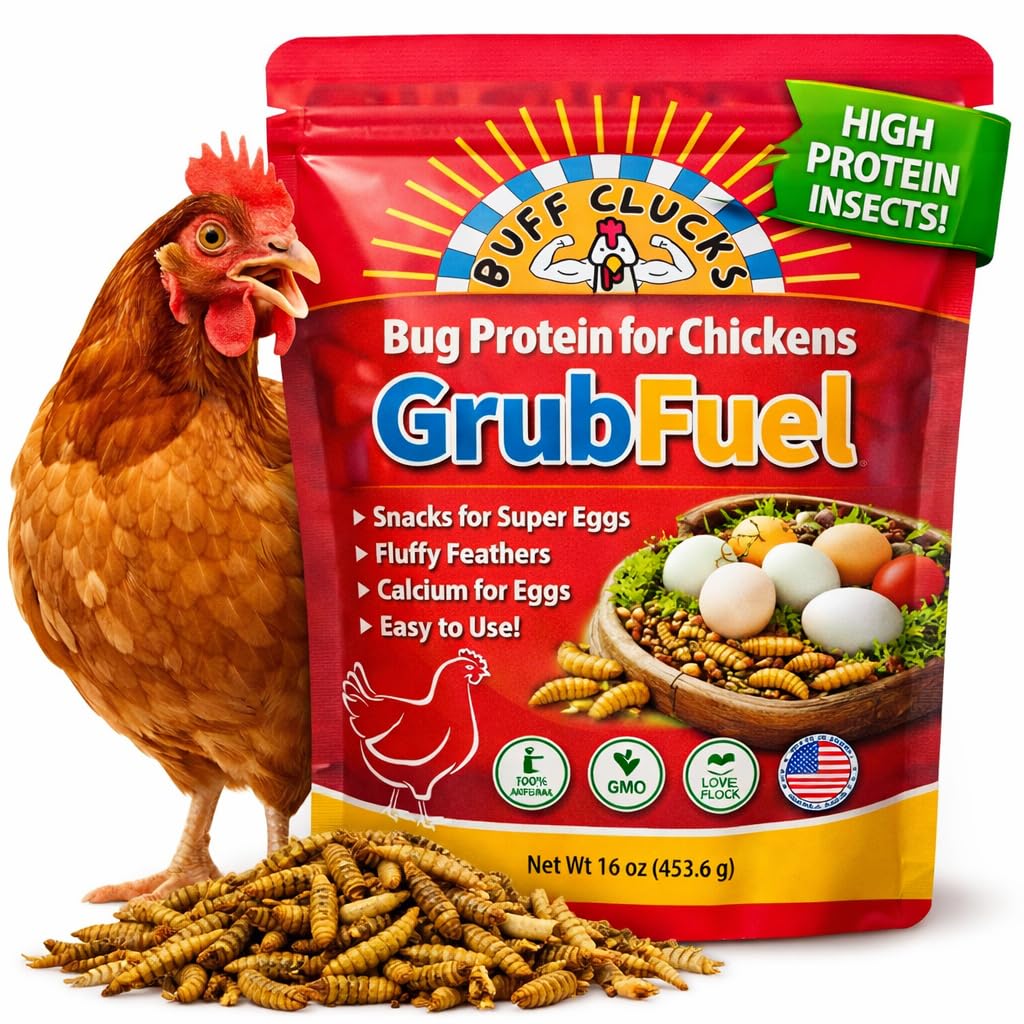 Buff Clucks Grub Fuel Black Soldier Fly Larvae for Chickens - Nutrient Packed BSFL, Sustainably Sourced Snack for Poultry, Rich in Protein, Calcium, Fiber, Essential Fatty Acids, USA Grown (5LB)