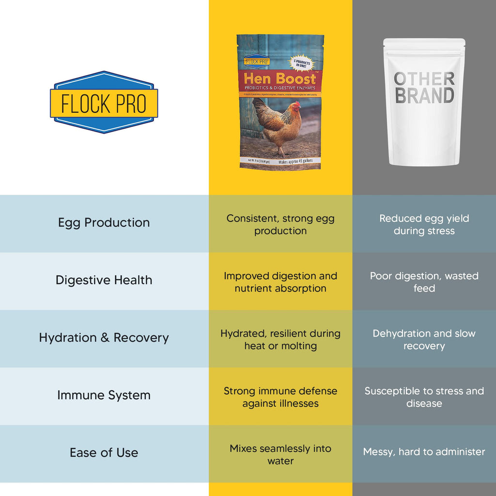Flock PRO Hen Boost - Digestive Supplement for Hens | Chicken Vitamins and Supplements | Probiotics, Digestive Enzymes, Electrolytes for Adult Poultry-8 OZ