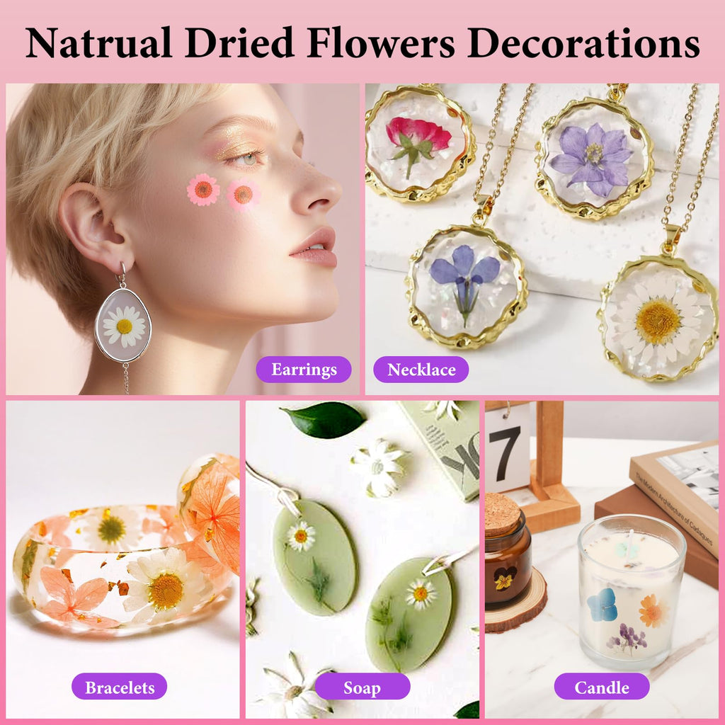 NESCCI 420 Pcs Dried Pressed Flowers for Resin,Real Nature Dried Flowers for Crafts Bulk Dry Flowers Leaves Kit Used for Resin Molds Scrapbooking DIY Art Crafts Candle Soap Making Nails Décor