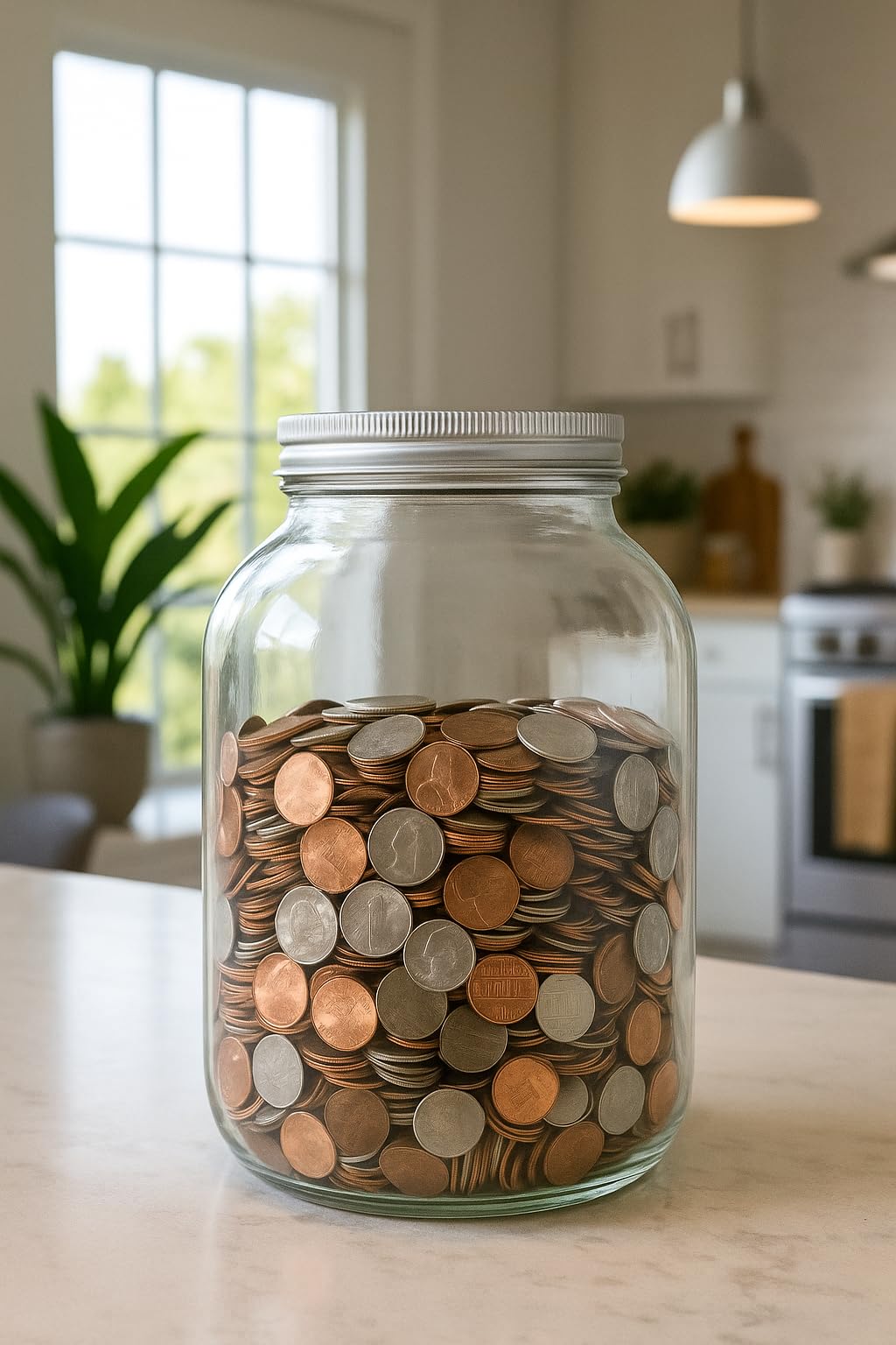 Half Gallon Glass Coin Bank Piggy Bank with Slotted Lid – Holds Over $1,450 in Coins – Tip Jar, Donation Collector, Raffle Ticket Holder – Made in USA
