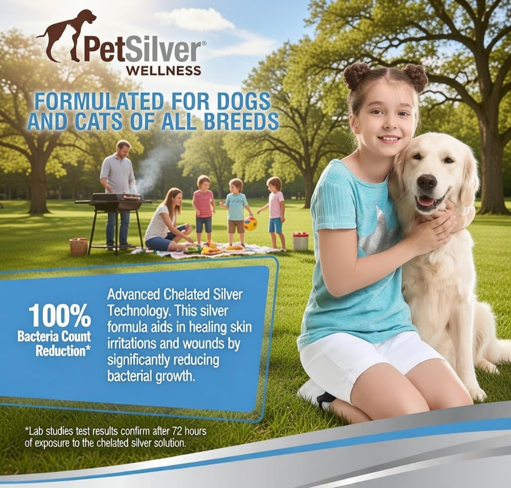 PetSilver Antibacterial Wound & Skin Spray | Dog Hot Spot Treatment & Cat Wound Spray | Chelated Silver Skin Soother for Rashes & Sores | Dog Wound Care & Itch Spray - 4 fl oz