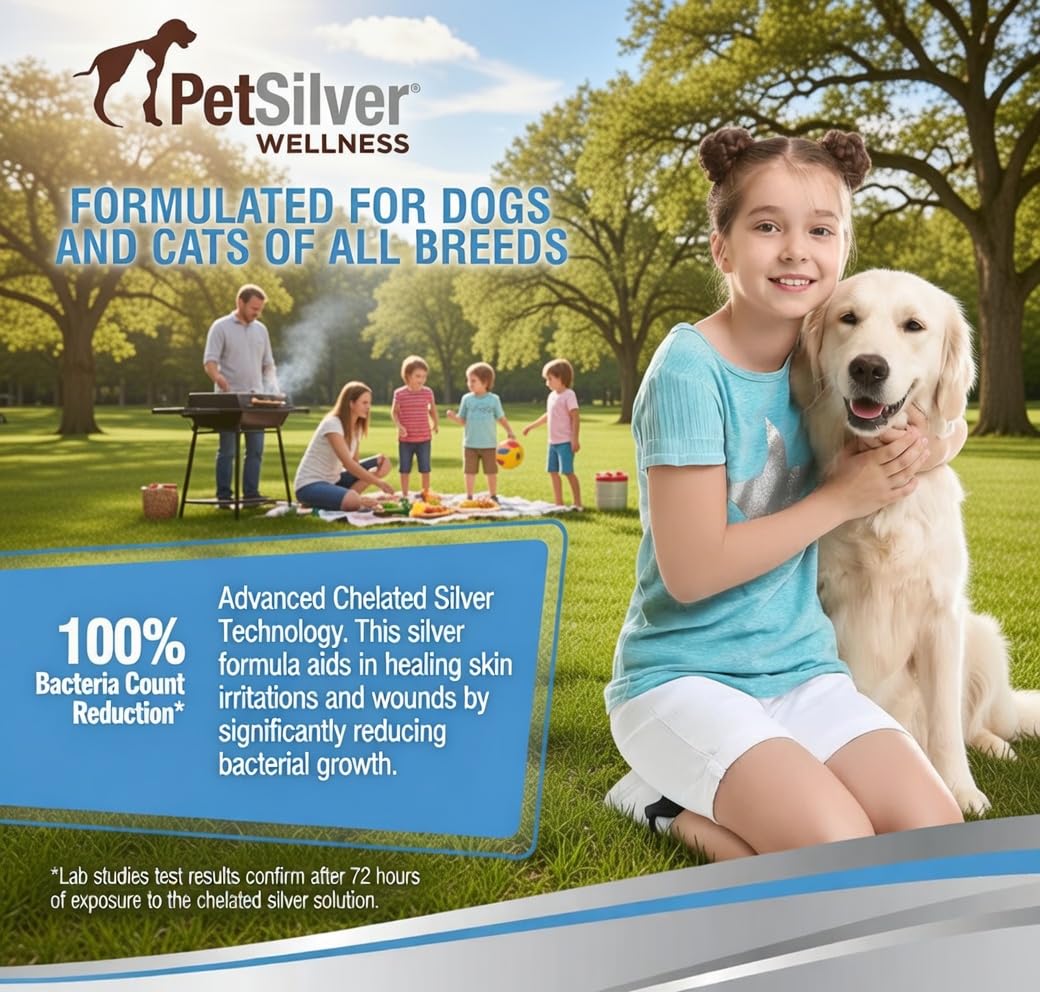PetSilver Antibacterial Wound & Skin Spray | Dog Hot Spot Treatment & Cat Wound Spray | Chelated Silver Skin Soother for Rashes & Sores | Dog Wound Care & Itch Spray - 4 fl oz