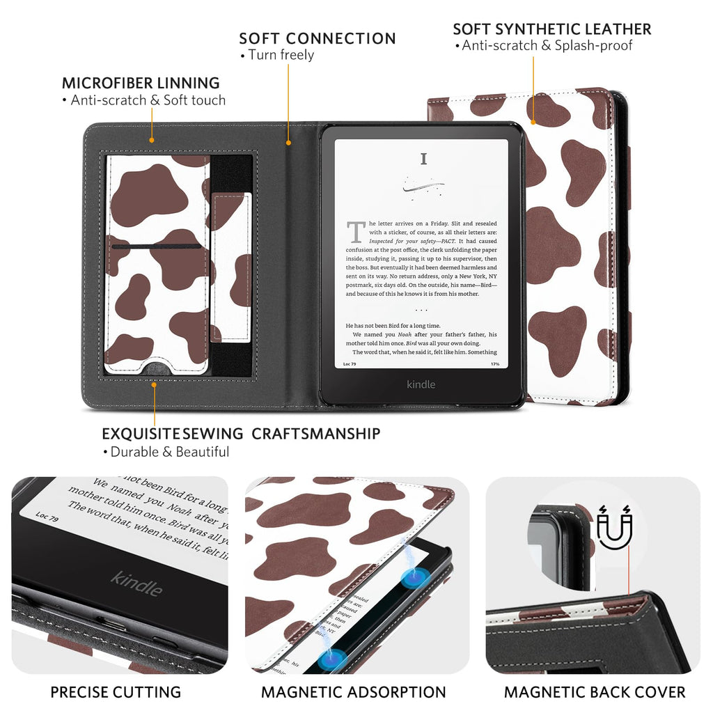 CoBak Case with Stand for Kindle Paperwhite 12th Gen 2024 Released (7") & Kindle Colorsoft Signature Edition - Durable PU Leather Cover with Auto Sleep Wake, Card Slot, Hand Strap Feature, Sage Green
