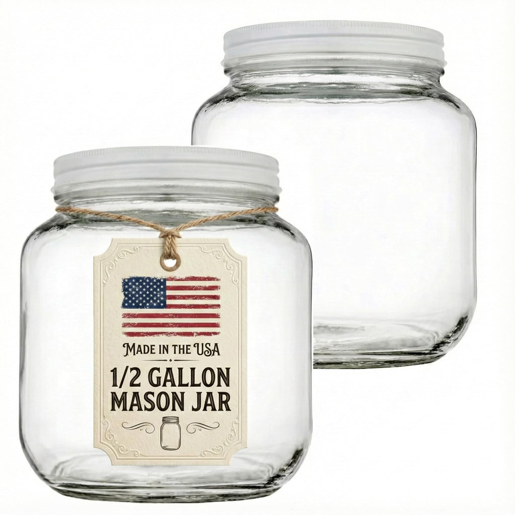 kitchentoolz Half Gallon Glass Large Mason Jar Wide Mouth with Airtight Metal Lid - 1/2 Gallon Mason Jars - BPA-Free Glass Jar with Lid - Dishwasher Safe Made in USA