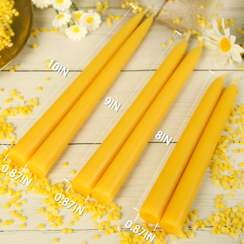 12 Pack Beeswax Taper Candles,8in Dripless Pure Beeswax Candles Non Toxic,8 Hours Long Burning 100% Natural Candle Sticks,Smokeless and Unscented Bees Wax Candle for Home,Prayer,Tall Tapered