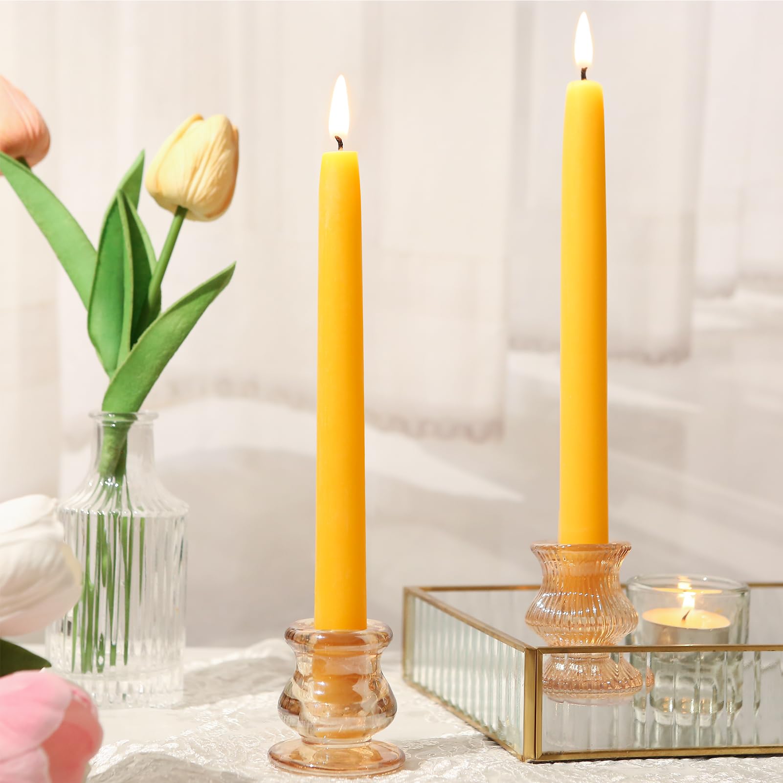 12 Pack Beeswax Taper Candles,8in Dripless Pure Beeswax Candles Non Toxic,8 Hours Long Burning 100% Natural Candle Sticks,Smokeless and Unscented Bees Wax Candle for Home,Prayer,Tall Tapered