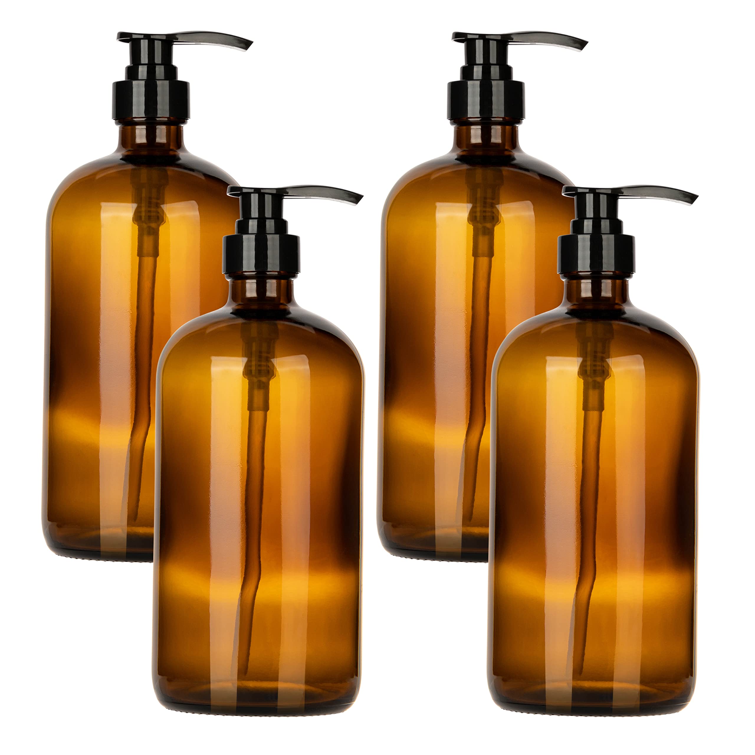 32-Ounce Pump Bottles, Large Clear Glass Boston Round Bottles w/Black Pumps. Great for Lotions, Laundry Soap Detergent, Oils, Sauces - Food Safe and Medical Grade - by kitchentoolz (Pack of 2)