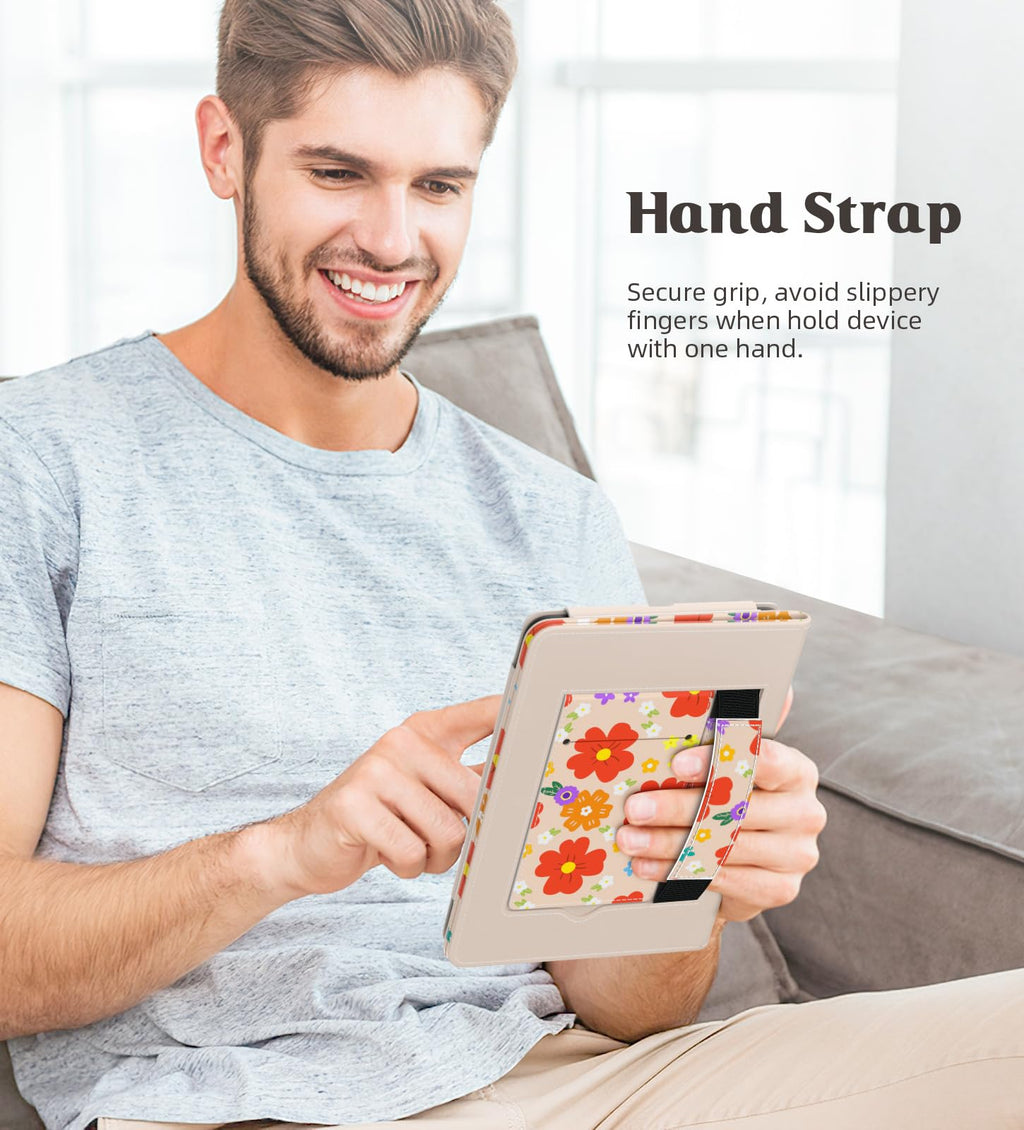 MoKo Case for 7"/6.8" Kindle Paperwhite(12th/11th Generation-2024/2021) and Kindle Colorsoft Signature Edition, Slim PU Shell Cover Case with Auto-Wake/Sleep for Kindle Paperwhite 2024, Flowers