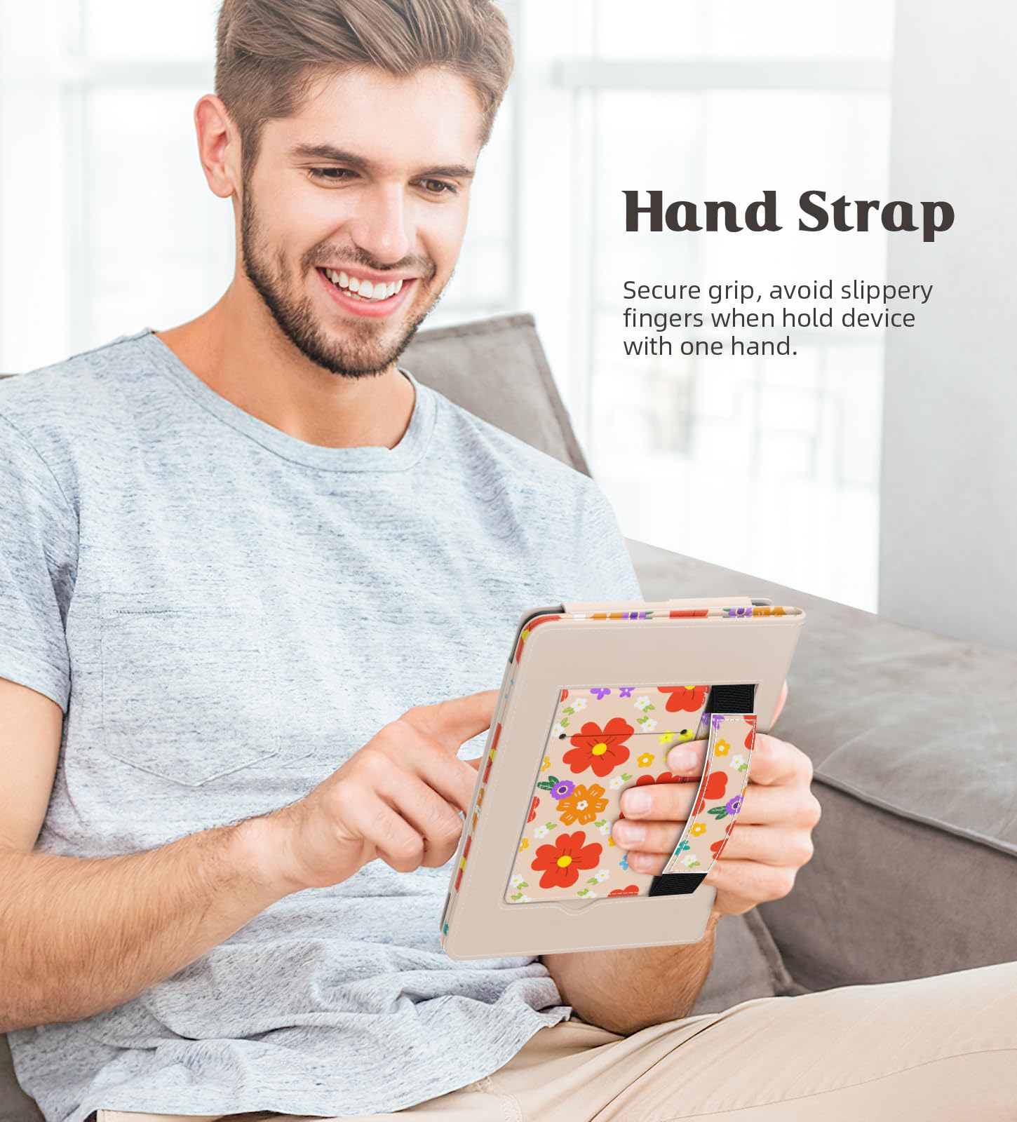 MoKo Case for 7"/6.8" Kindle Paperwhite(12th/11th Generation-2024/2021) and Kindle Colorsoft Signature Edition, Slim PU Shell Cover Case with Auto-Wake/Sleep for Kindle Paperwhite 2024, Flowers