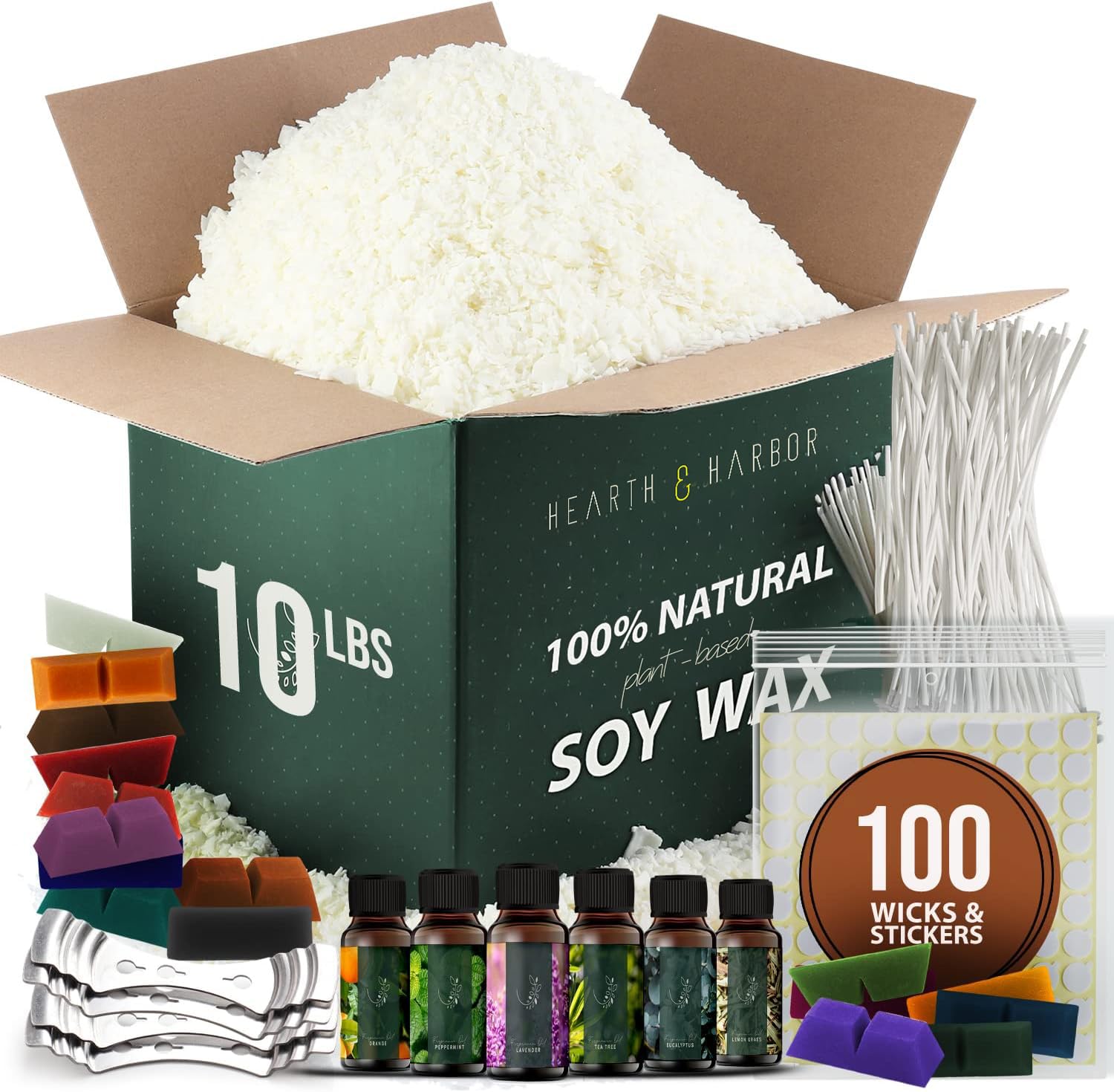 Hearth & Harbor Organic Soy Candle Wax for Candle Making, 10 lbs Natural Candles Making Supplies, Beeswax-Free, Paraffin-Free, Pure Soy Wax Flakes Perfect for Candles, Tealights and Melts