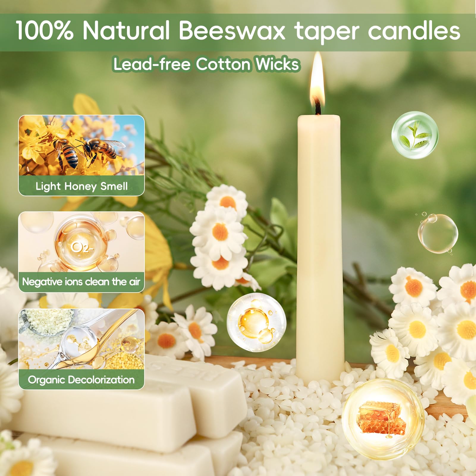 12 Pack Beeswax Taper Candles,8in Dripless Pure Beeswax Candles Non Toxic,8 Hours Long Burning 100% Natural Candle Sticks,Smokeless and Unscented Bees Wax Candle for Home,Prayer,Tall Tapered