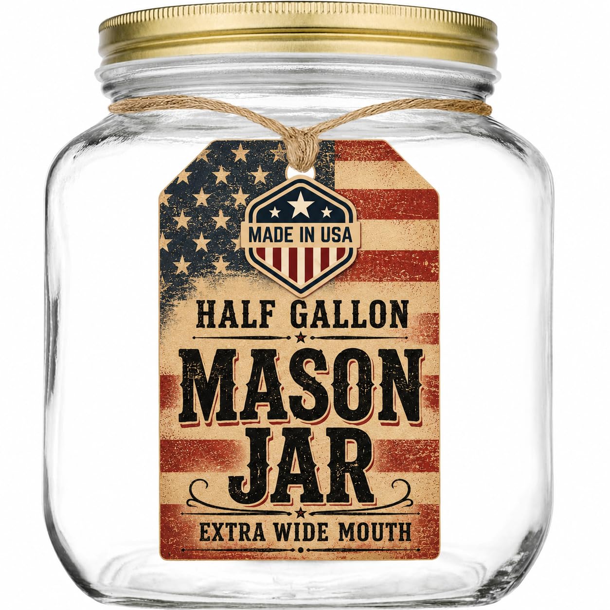 kitchentoolz Half Gallon Mason Jar Wide Mouth with Airtight Metal Lid - Safe for Fermenting, Pickling, Sourdough & Kombucha - Glass 64 oz Mason Jar - Made in USA - BPA Free