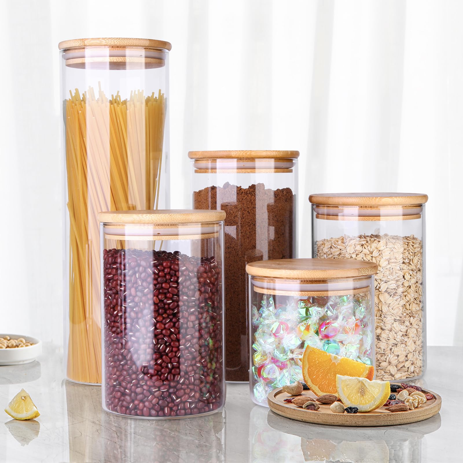 2 Pack 1.1 Gallon Square Super Wide Mouth, Airtight Glass Storage Jars, with Measurement Marks, Leak-Proof Lids for Kitchen Pantry, Canning, Dry Food (Flour, Sugar) & Drinks