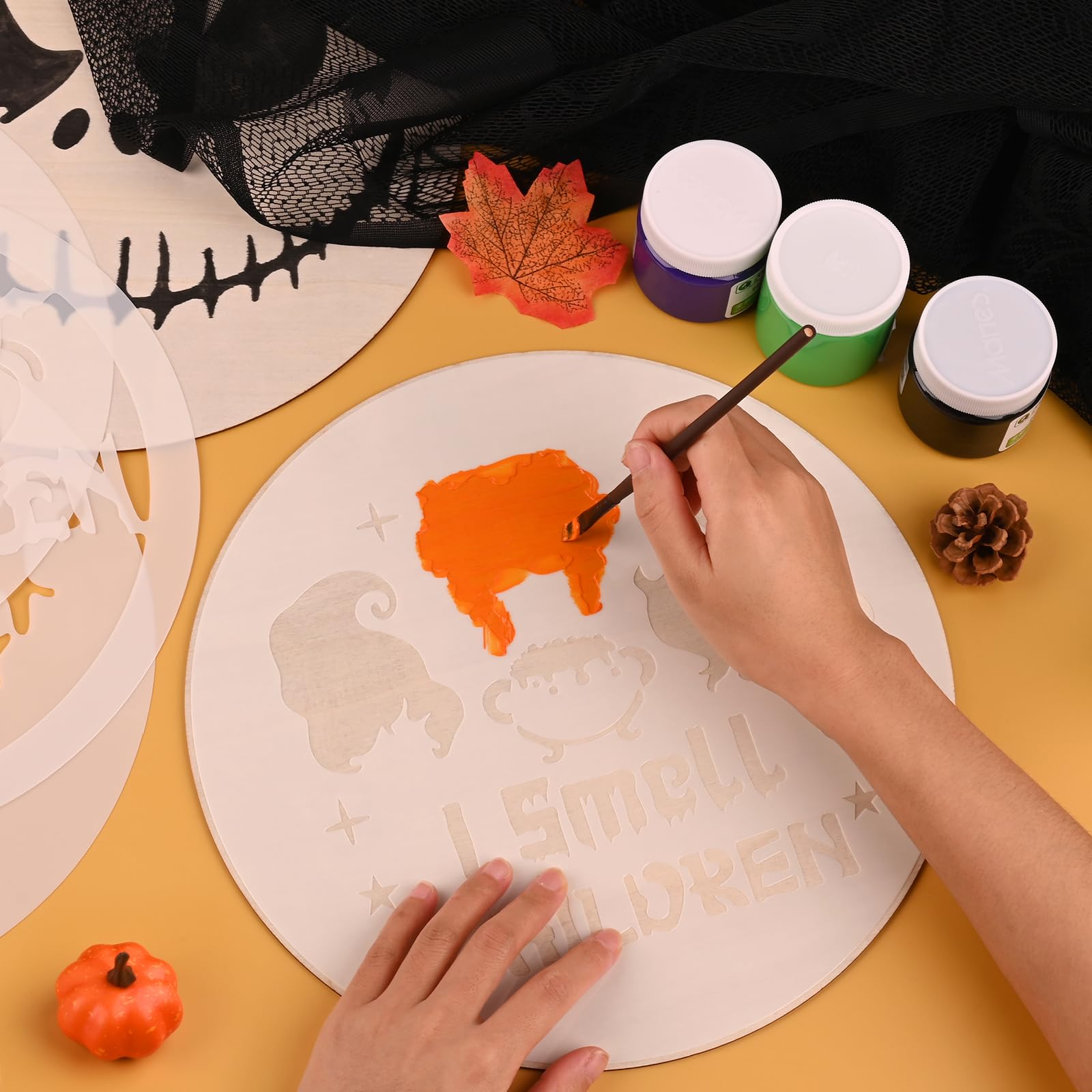 HUAKENER 9 Pcs Halloween Stencils for Painting, 12 Inch Large Round Halloween Templates, Reusable Halloween Stencils for Painting on Wood Walls Windows Doors Mats Fabric