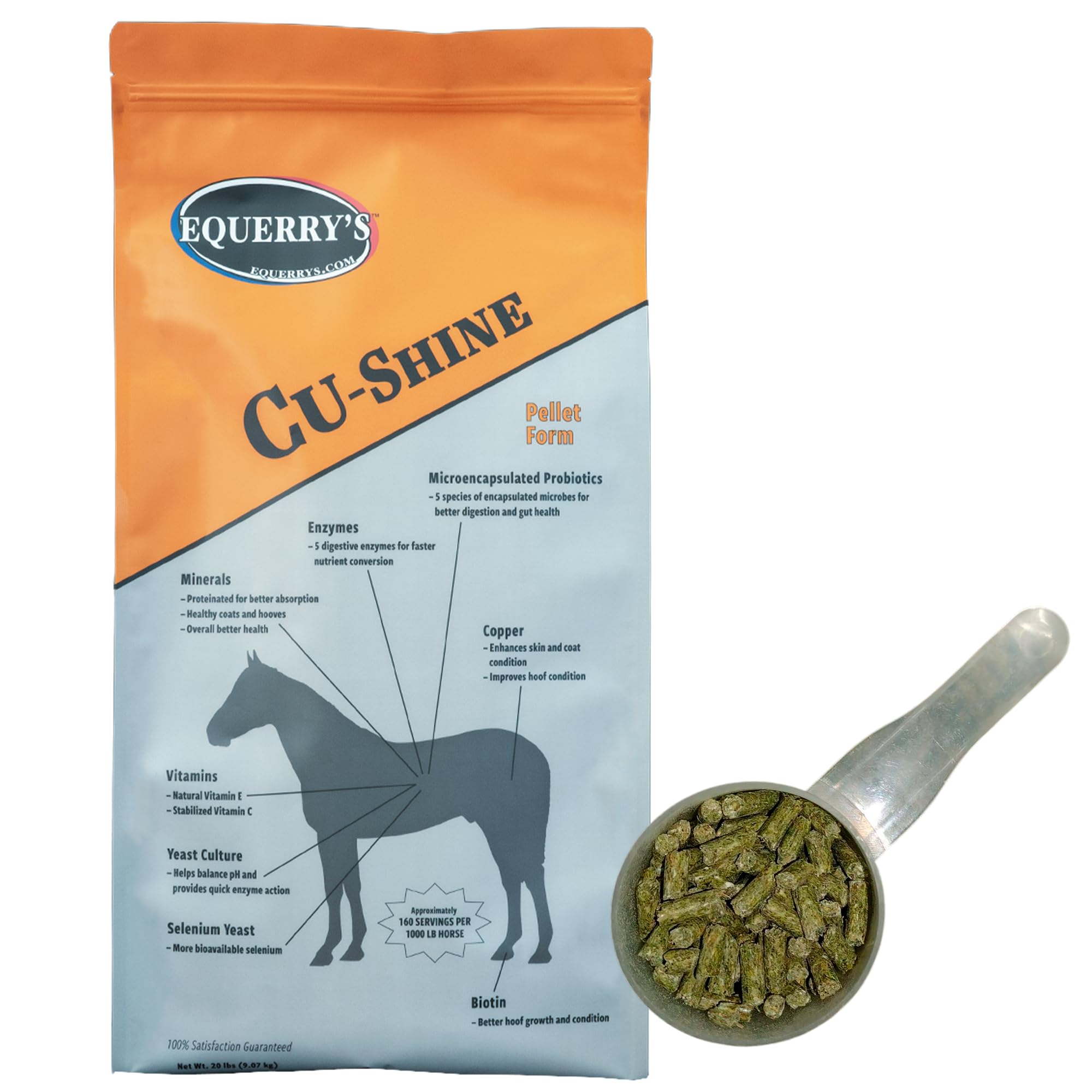 Equerry's Cu-Shine Total Horse Health Pellet Supplement, Horse Probiotics, Biotin for Radiant Coat, Digestive Supplements for Constipation and Gut Health - 5LB