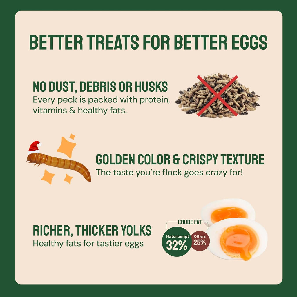 Hatortempt 10lb Dried Mealworms and 24-Pack Egg Cartons Bundle - High-Protein Treats for Quality Eggs and Reusable Bulk Cartons
