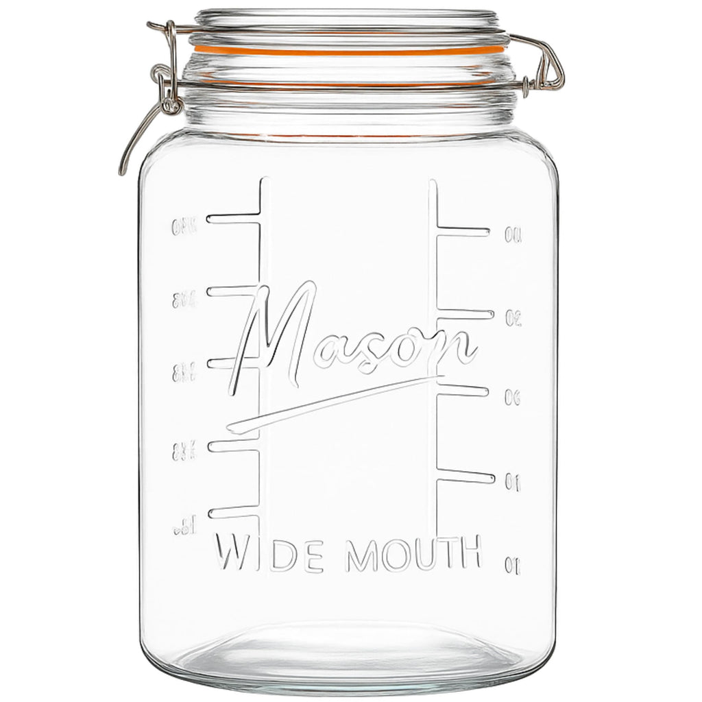 kitchentoolz 1 Gallon Glass Jar with Hinged Clamp-Top Lid – Premium Locking Mason Jar – Airtight Rubber Gasket, Wide Mouth – For Canning, Pickling, Fermenting – Measurement Markings – 1 Pack