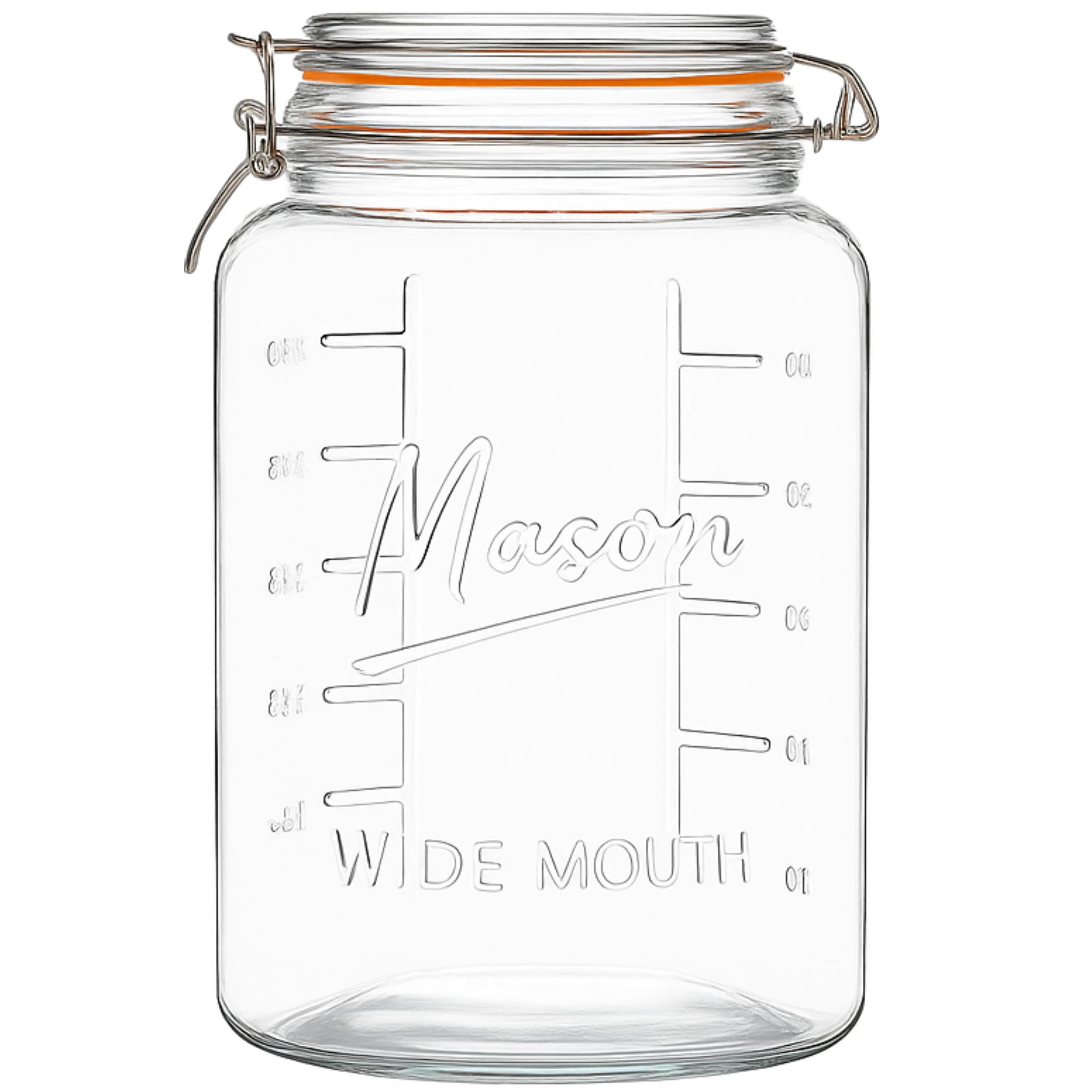 kitchentoolz 1 Gallon Glass Jar with Hinged Clamp-Top Lid – Premium Locking Mason Jar – Airtight Rubber Gasket, Wide Mouth – For Canning, Pickling, Fermenting – Measurement Markings – 1 Pack