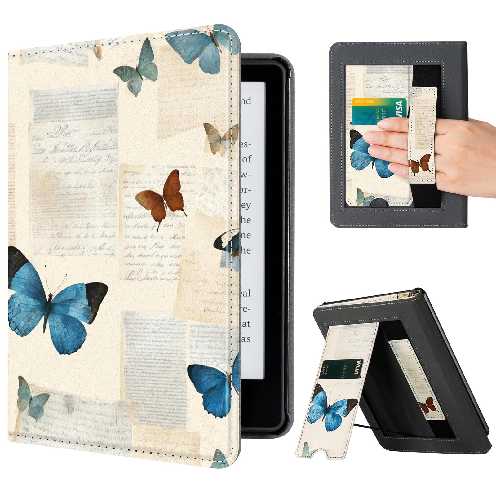 CoBak Case with Stand for Kindle Paperwhite 12th Gen 2024 Released (7") & Kindle Colorsoft Signature Edition - Durable PU Leather Cover with Auto Sleep Wake, Card Slot, Hand Strap Feature, Sage Green