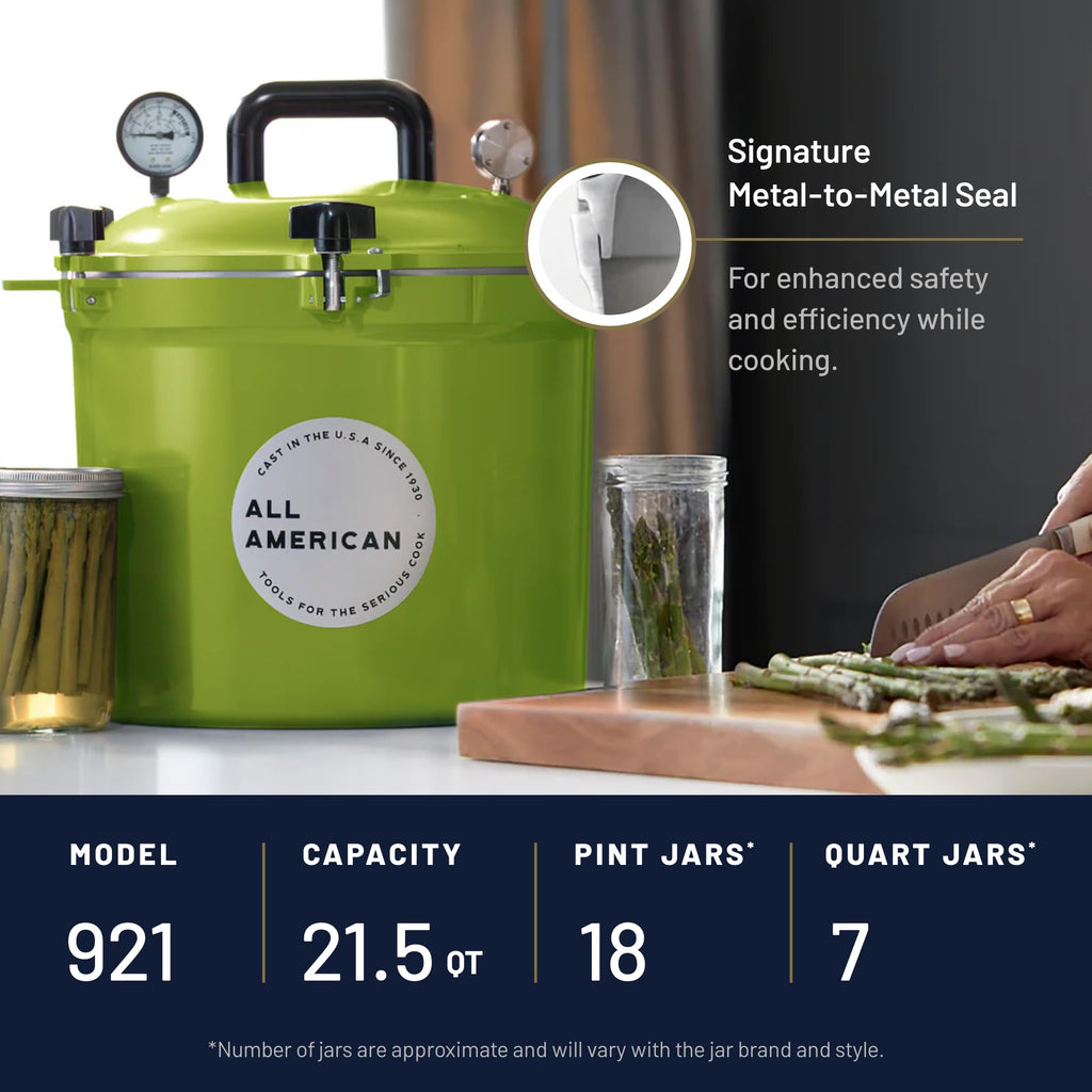 All American 1930: 21.5qt Pressure Cooker/Canner (The 921) - Exclusive Metal-to-Metal Sealing System - Easy to Open & Close - Suitable for Gas, Electric, or Flat Top Stoves - Made in the USA