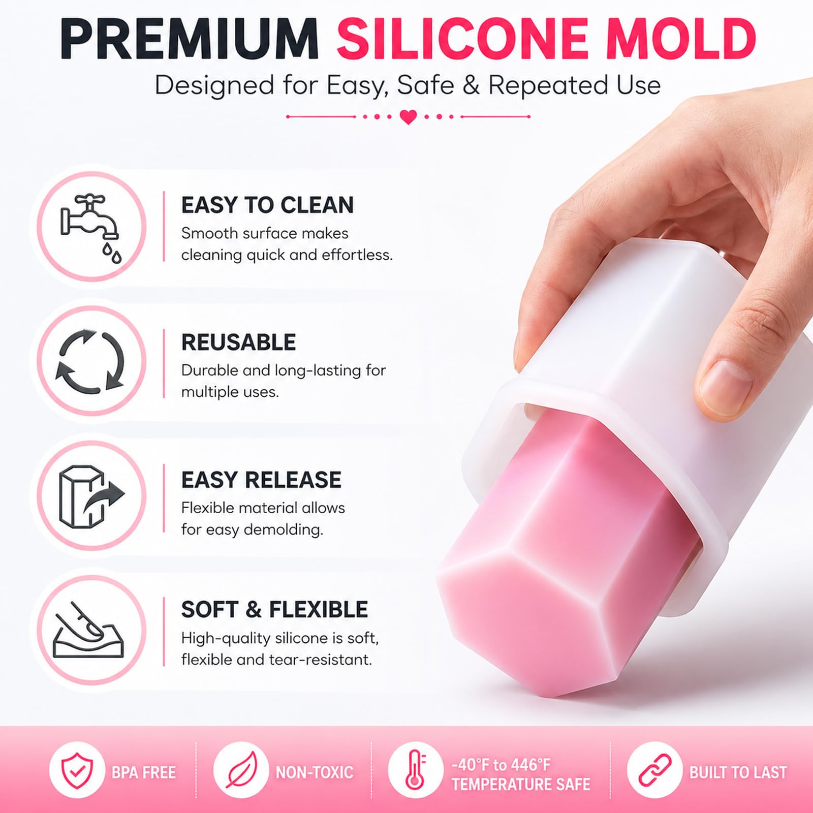 8 Piece Silicone Candle Molds, 2mm Thickened Reinforced Design, Tear-Resistant Molds for Pillar and Votive Shapes, Easy Release, Includes Cylinder, Hexagon, Heart, Moldes para Velas (8)