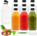 Coloch 10 Pack 33 Oz Plastic Juice Bottles with Black Caps, 1L Empty Clear Soda Bottle Reusable Drink Container Plastic Milk Bottle for Water, Juice, Beverage, Cold Drinks, Picnic, Home Use