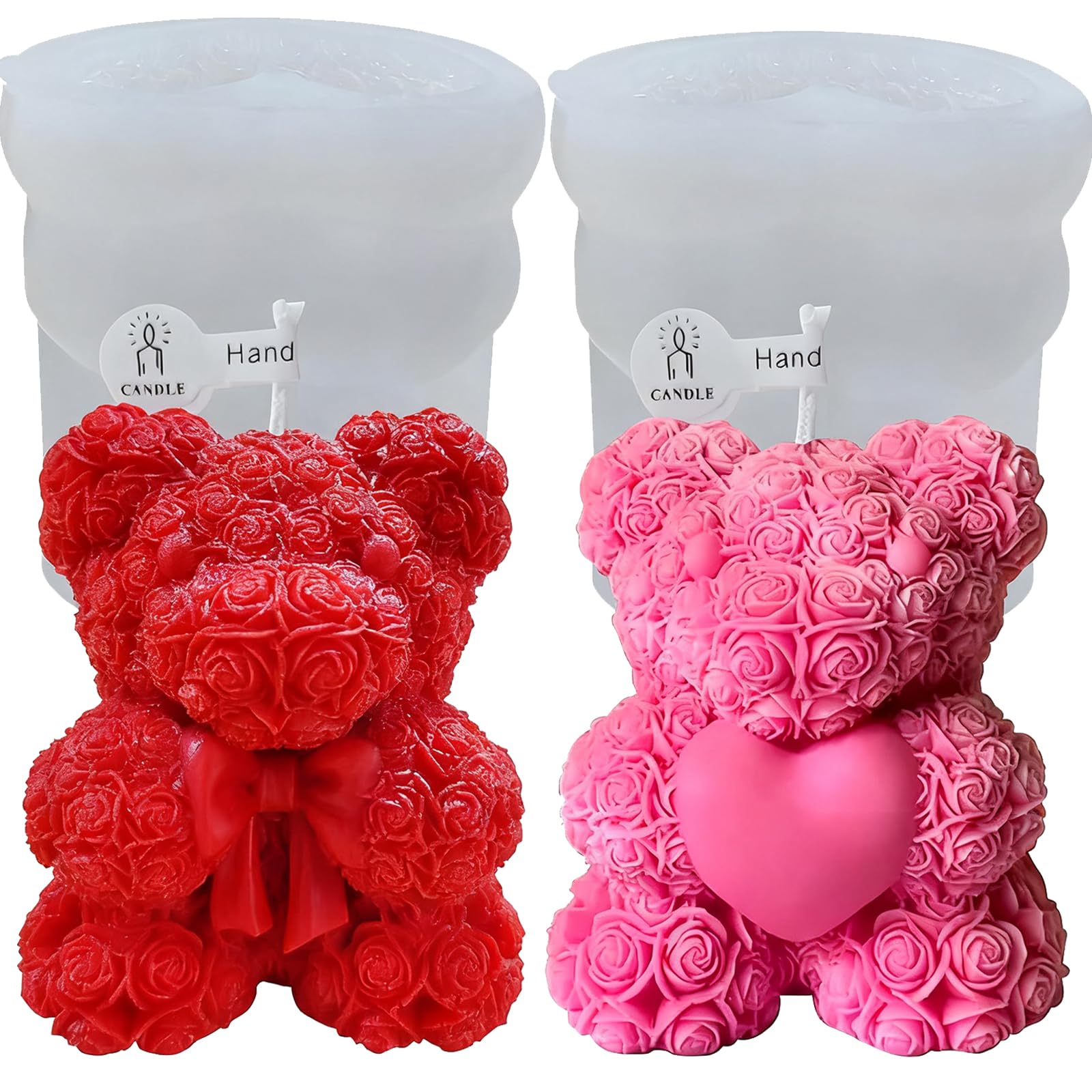2PCS 3D Rose Bear Wax Candle Mold,Teddy Bear Candle Making Molds,Cute Epoxy Resin Molds,Ornament for DIY Wax Candles Art Craft Cake Chocolate Soap Mold Home Decor Valentine Gifts Birthday Gift