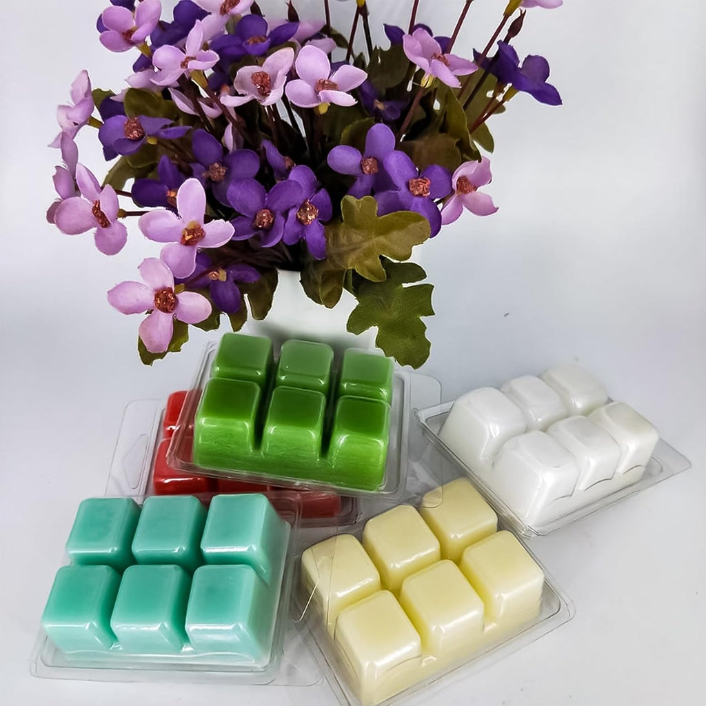 150 Pack Wax Melt Clamshells Molds, 6-Cavity Clear Empty Plastic Cubes Wax Melt Container for DIY Wax Melt Candles Wickless Tarts Candles (Square)