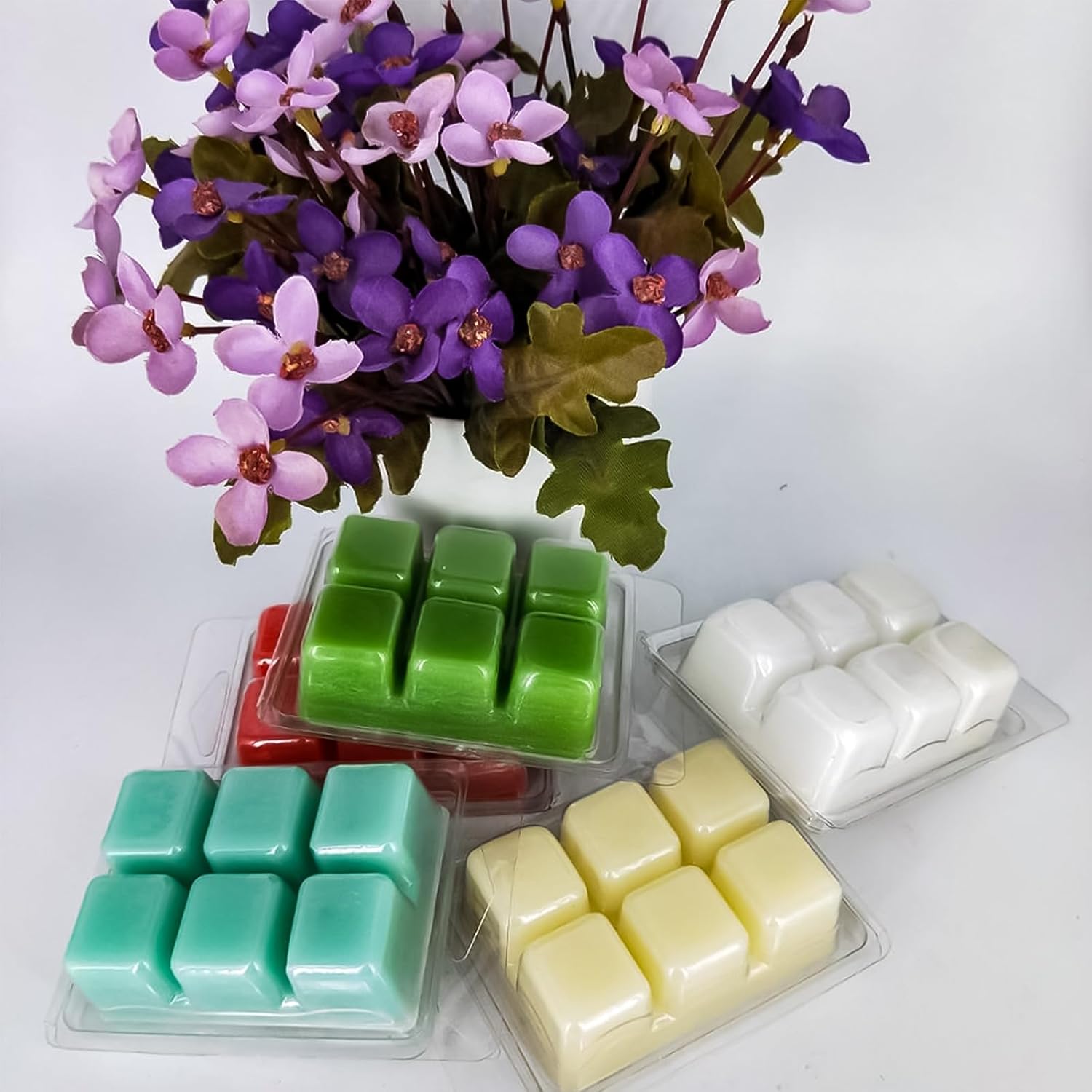 150 Pack Wax Melt Clamshells Molds, 6-Cavity Clear Empty Plastic Cubes Wax Melt Container for DIY Wax Melt Candles Wickless Tarts Candles (Square)