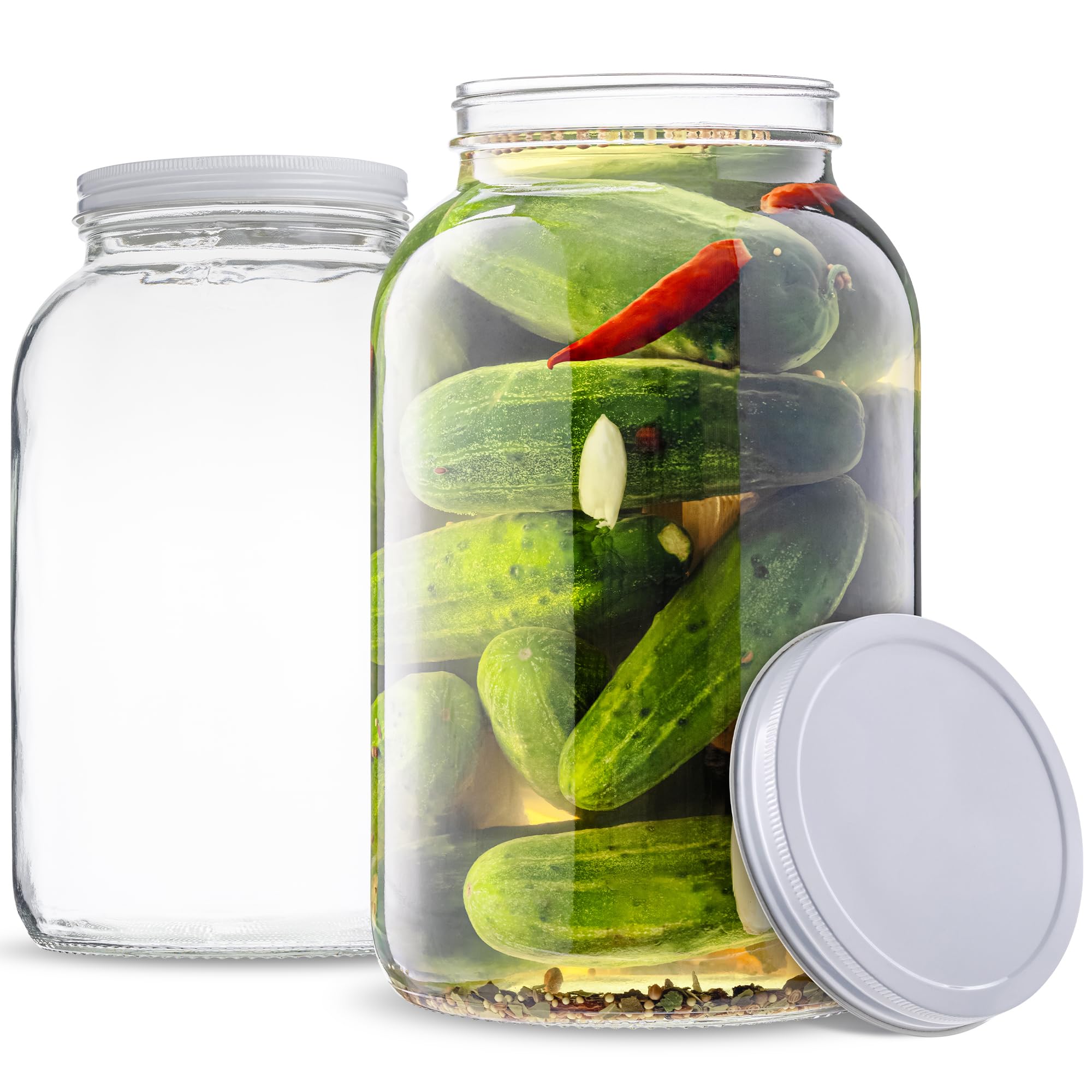 kitchentoolz 1 Gallon Glass Jar with Lid – Gallon Mason Wide Mouth Large Glass Jar for Fermenting, Pickling, Canning, Fermentation Jar, Kombucha, and Food Storage – 1 Gallon Jar Made in USA