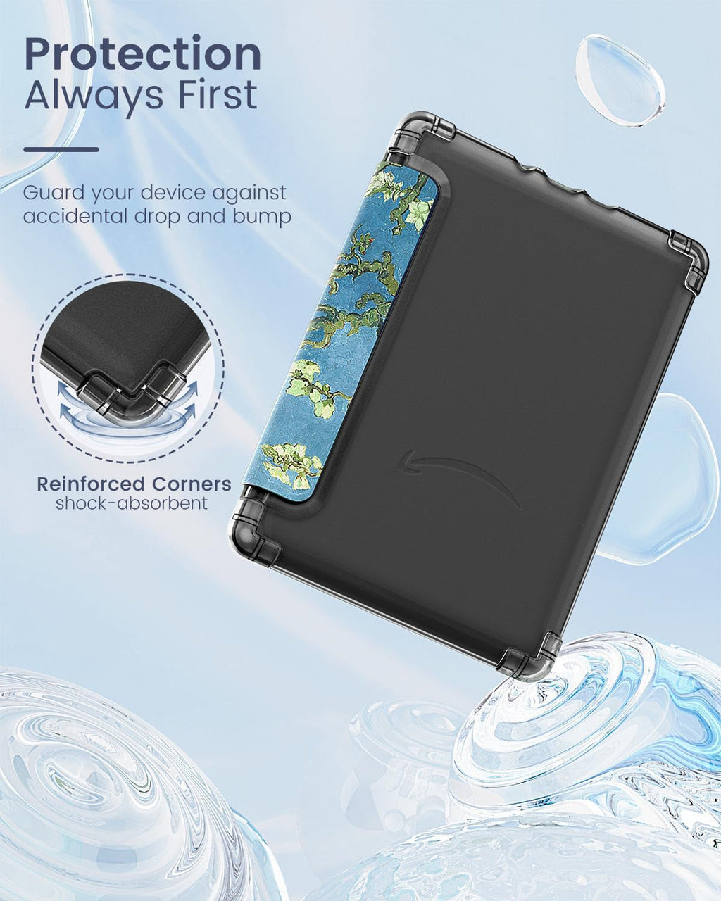 MoKo Case for 6" Kindle (11th Generation-2024/2022 Release), Ultra Clear Soft Flexible Transparent TPU Back Cover Light Shell with Auto Wake/Sleep for Kindle 11th Generation 2024, White Blue Floral