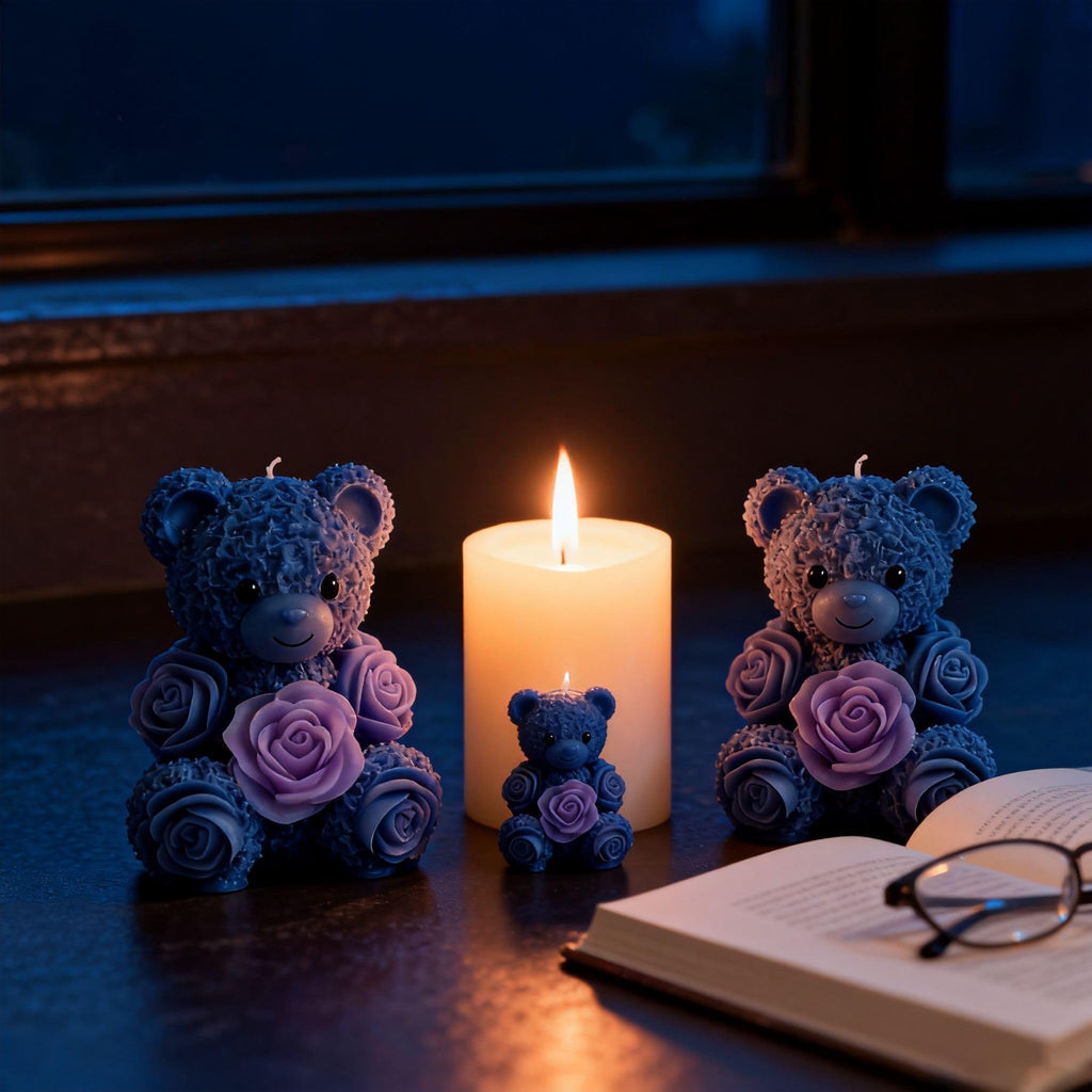 2PCS 3D Rose Bear Wax Candle Mold,Teddy Bear Candle Making Molds,Cute Epoxy Resin Molds,Ornament for DIY Wax Candles Art Craft Cake Chocolate Soap Mold Home Decor Valentine Gifts Birthday Gift