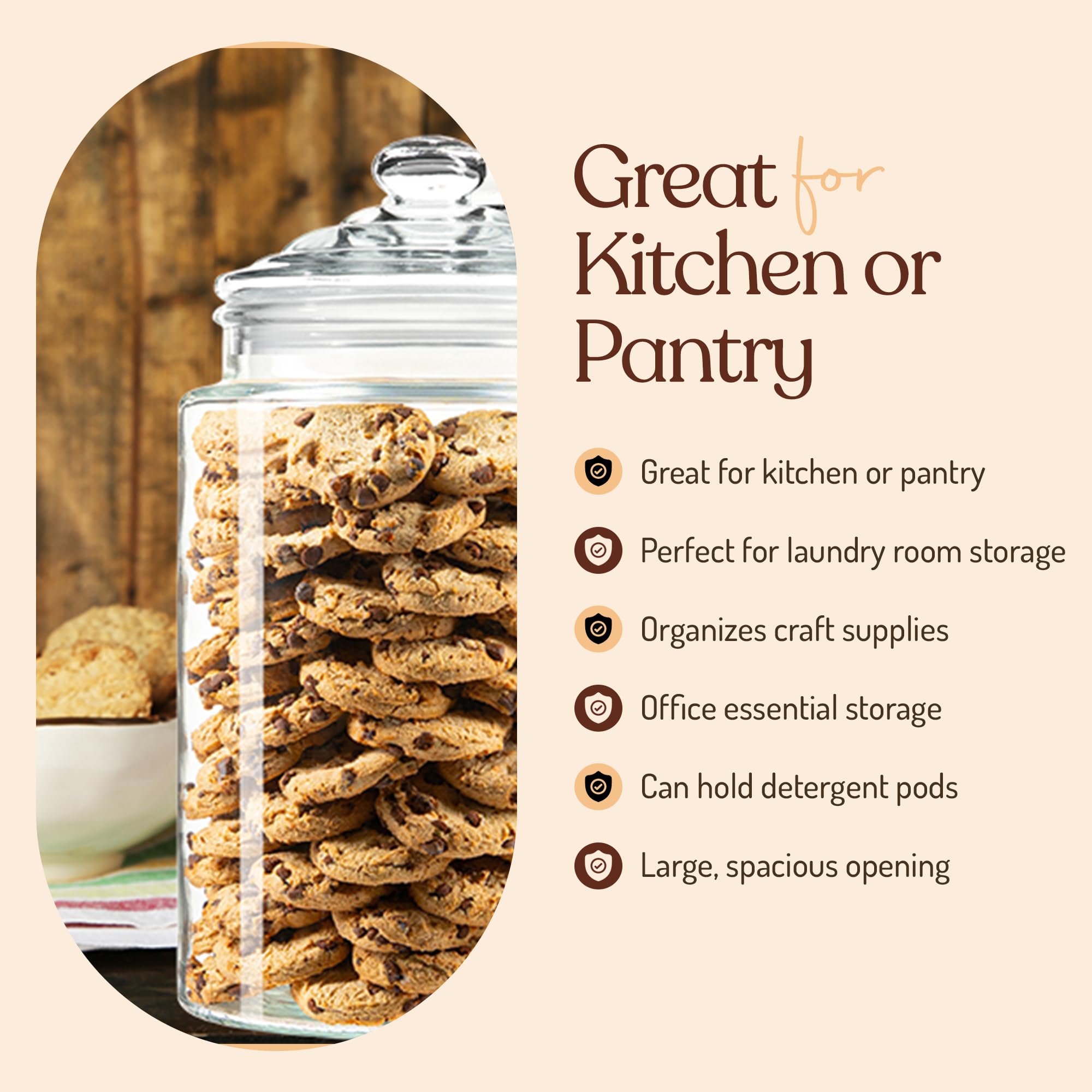 2-Gallon Tall Glass Cookie Jar with Airtight Lid – Large Kitchen Canister for Cookies, Sugar, Flour, and Dog Treats