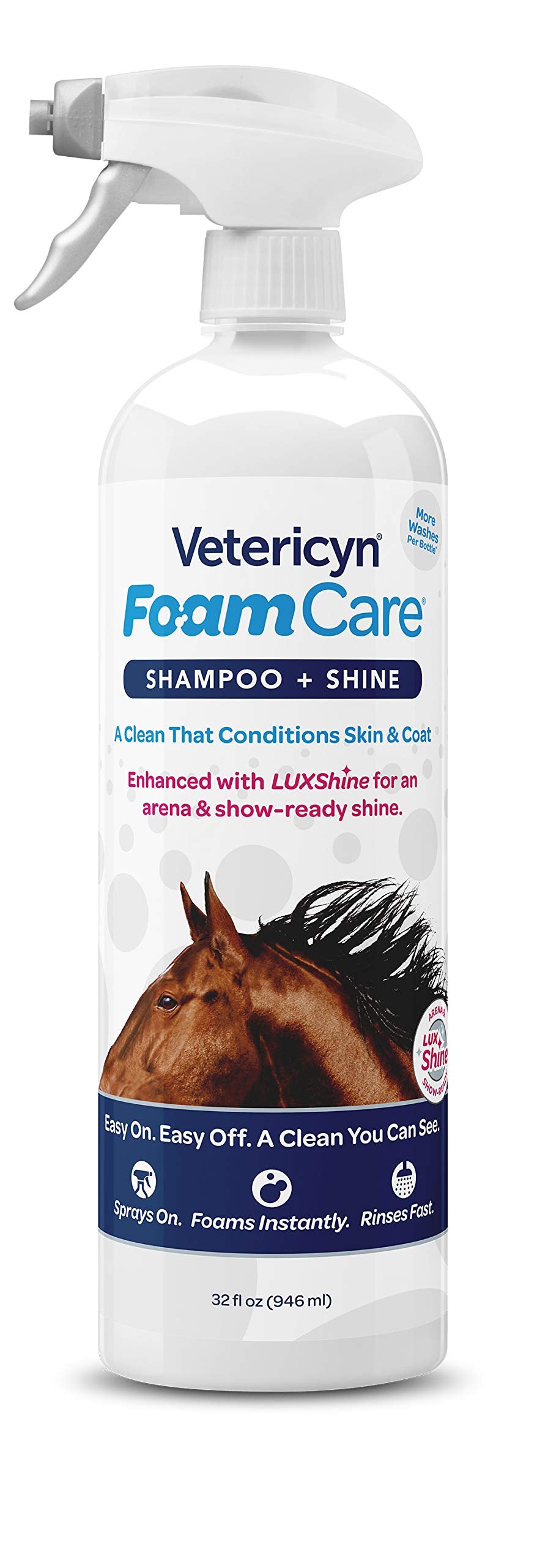 Vetericyn FoamCare Medicated Horse Shampoo | Sprayable Equine Shampoo with Ketoconazole for Healing Relief from Itchy Skin, Fungal Issues, Ring Worm, and More. 32 fl oz.