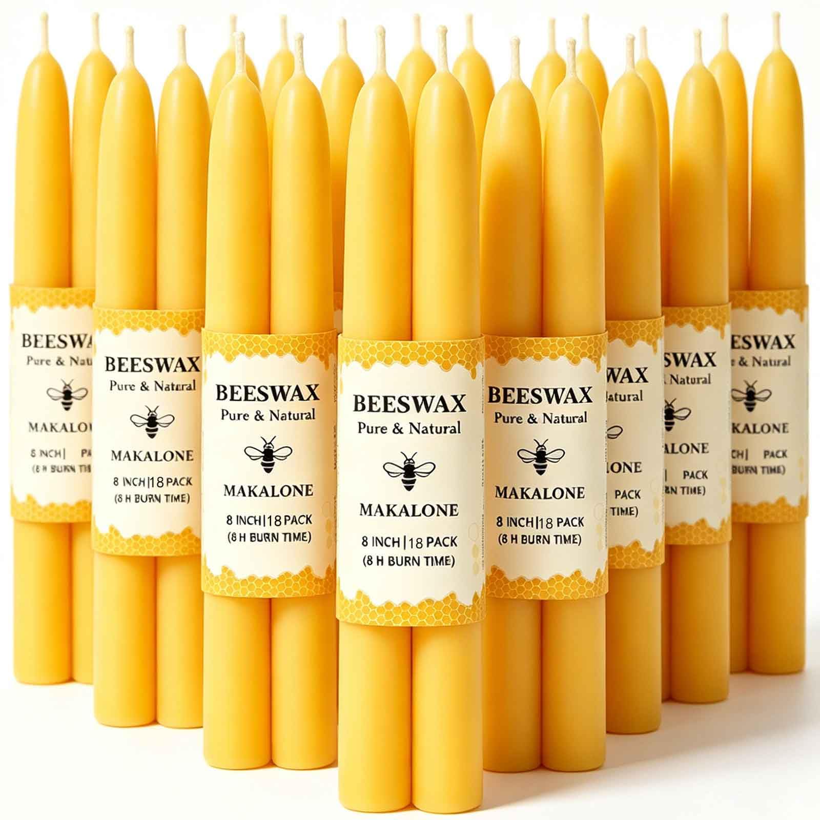12 Pack Beeswax Taper Candles,8in Dripless Pure Beeswax Candles Non Toxic,8 Hours Long Burning 100% Natural Candle Sticks,Smokeless and Unscented Bees Wax Candle for Home,Prayer,Tall Tapered
