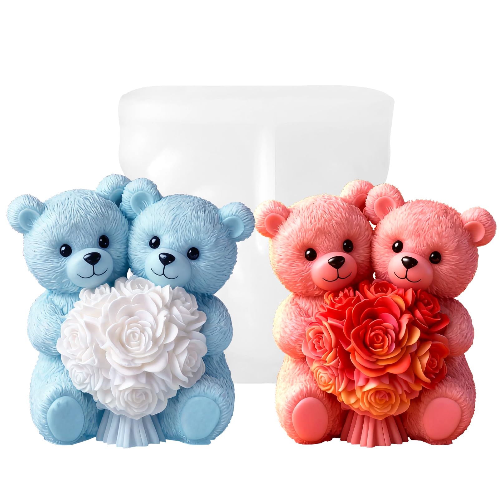 2PCS 3D Rose Bear Wax Candle Mold,Teddy Bear Candle Making Molds,Cute Epoxy Resin Molds,Ornament for DIY Wax Candles Art Craft Cake Chocolate Soap Mold Home Decor Valentine Gifts Birthday Gift
