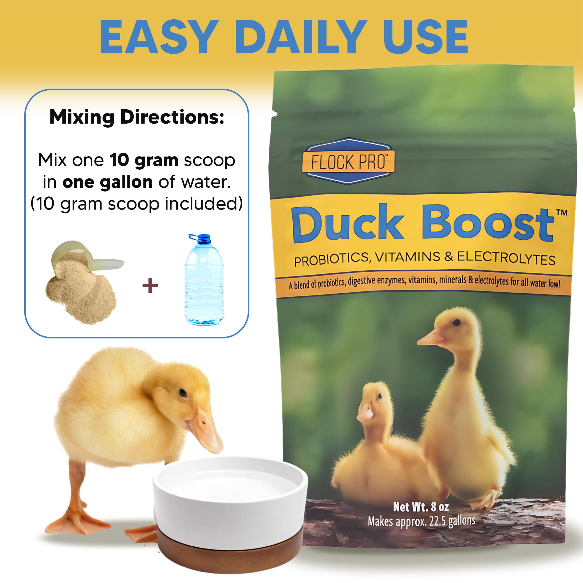 Duck Boost Probiotic - Probiotics, Vitamins, Minerals and Electrolytes for Chickens | Duck Vitamins and Supplements for All Poultry - 8oz