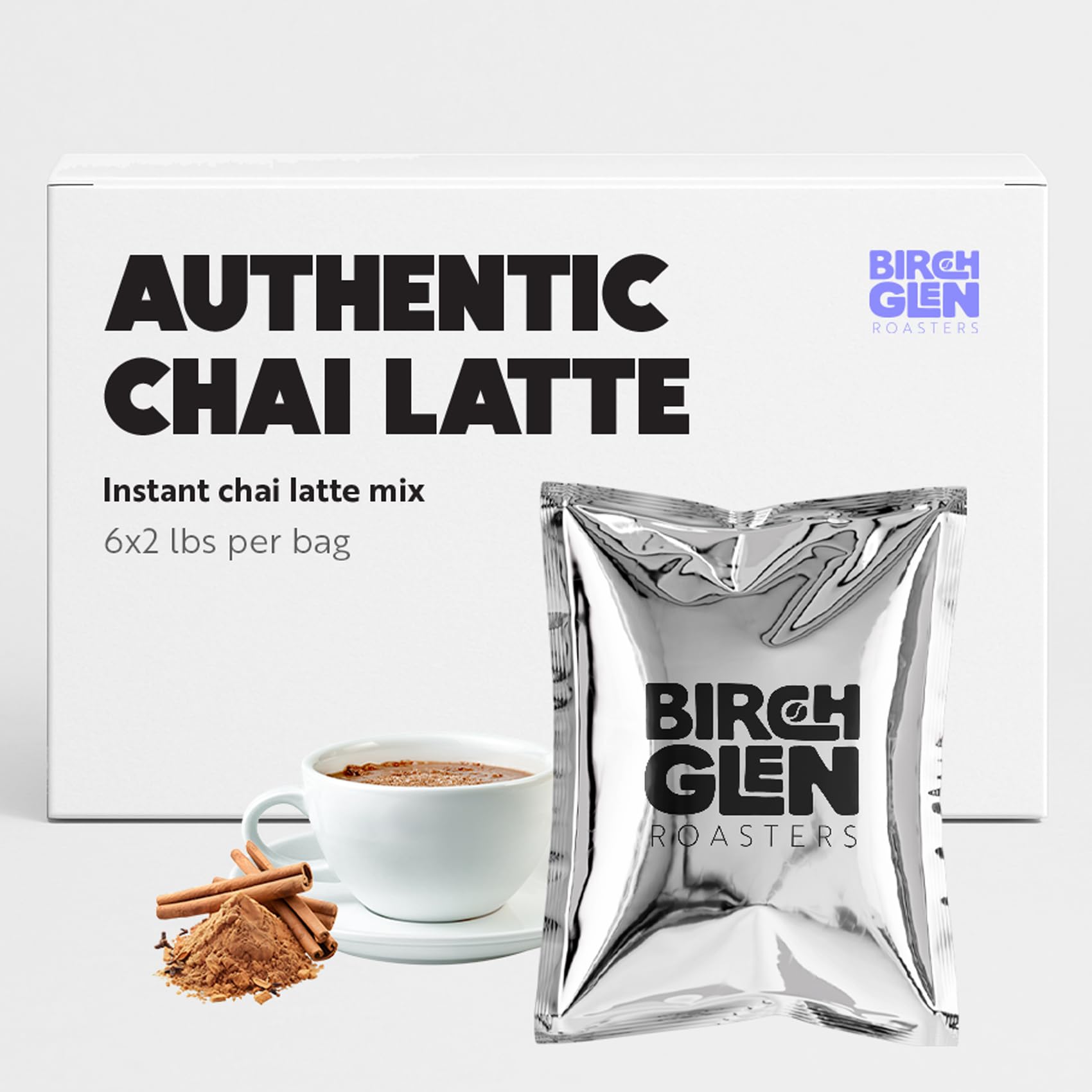 Birch Glen Roasters Soluble Milk Froth Mix Bulk Case – 6 Bags of 2lb Each – Smooth Milk Powder for Creamy Cappuccino Topping, Coffee, Lattes, and Hot Beverages