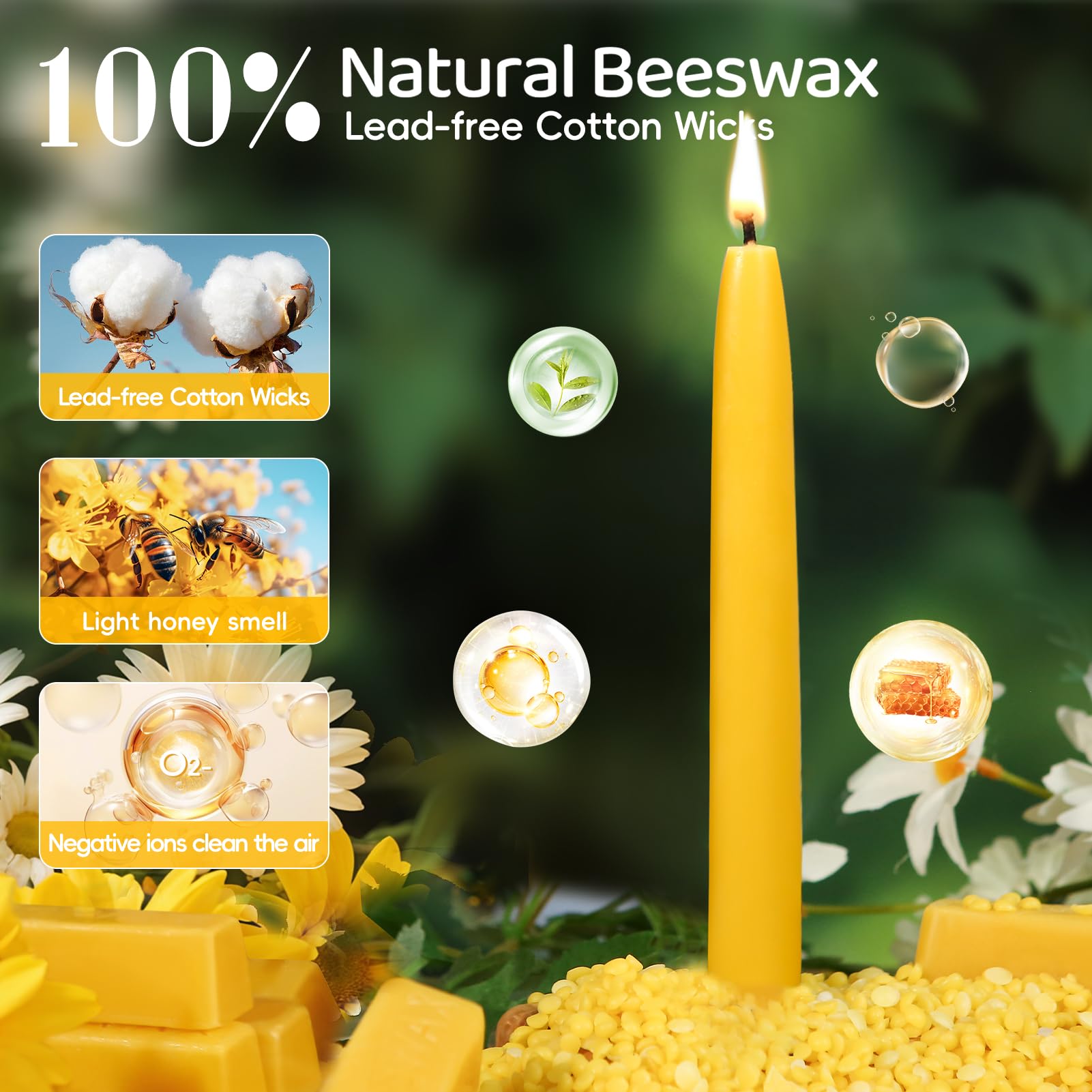 12 Pack Beeswax Taper Candles,8in Dripless Pure Beeswax Candles Non Toxic,8 Hours Long Burning 100% Natural Candle Sticks,Smokeless and Unscented Bees Wax Candle for Home,Prayer,Tall Tapered