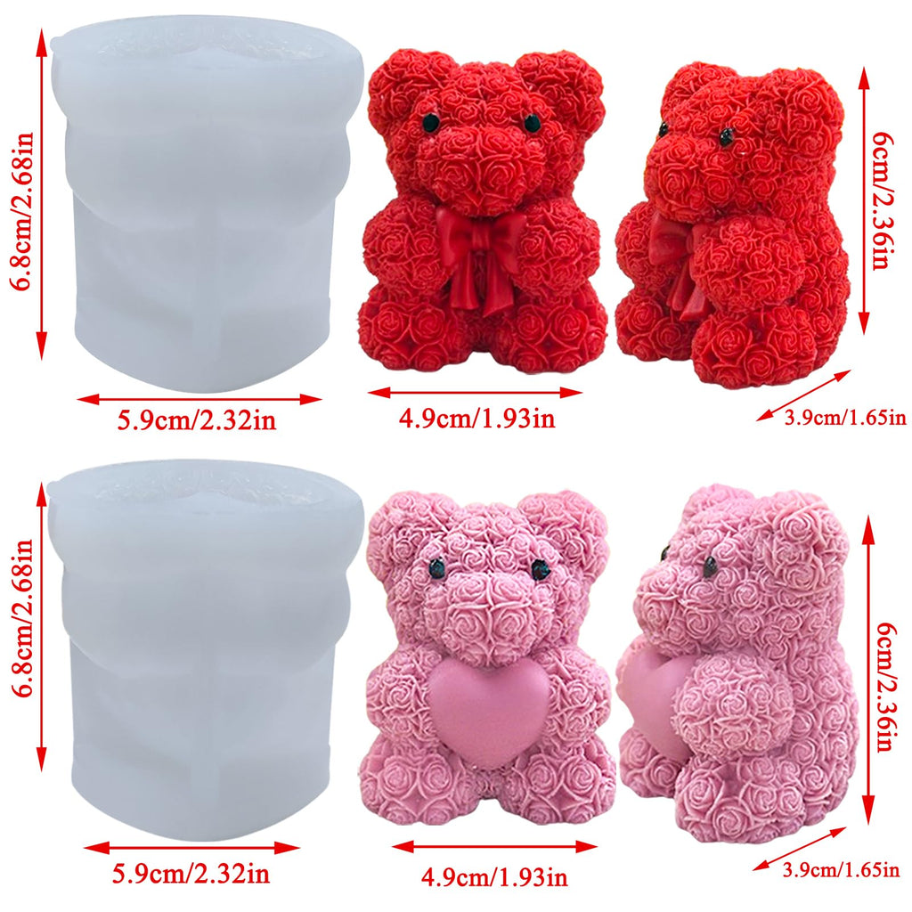 2PCS 3D Rose Bear Wax Candle Mold,Teddy Bear Candle Making Molds,Cute Epoxy Resin Molds,Ornament for DIY Wax Candles Art Craft Cake Chocolate Soap Mold Home Decor Valentine Gifts Birthday Gift