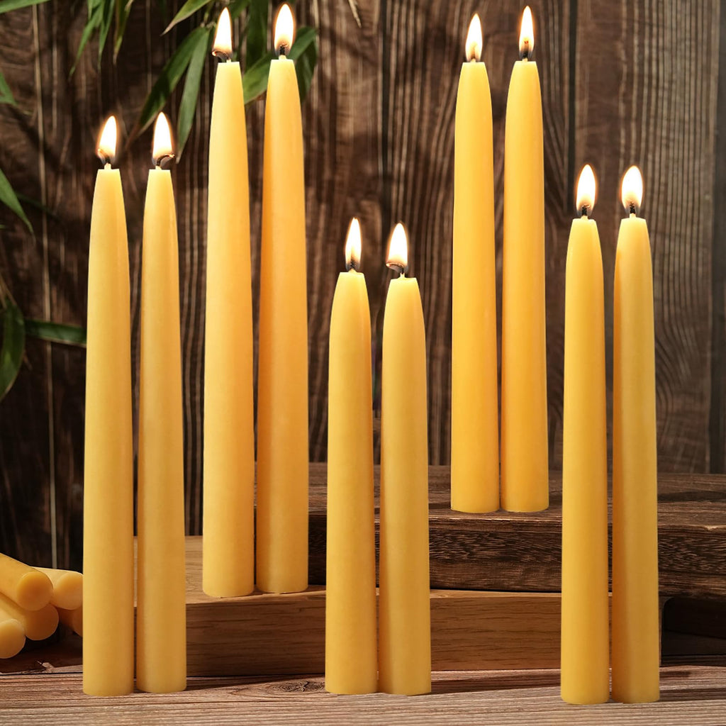12 Pack Beeswax Taper Candles,8in Dripless Pure Beeswax Candles Non Toxic,8 Hours Long Burning 100% Natural Candle Sticks,Smokeless and Unscented Bees Wax Candle for Home,Prayer,Tall Tapered